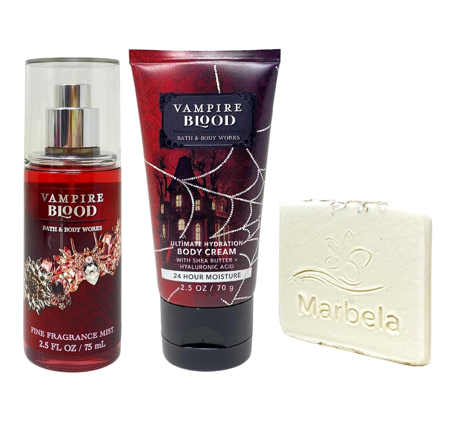 Bath & Body Works Vampire Blood Mini Fragrance Mist and Body Cream Bundle with a Natural Oats Sample Soap - Travel Size