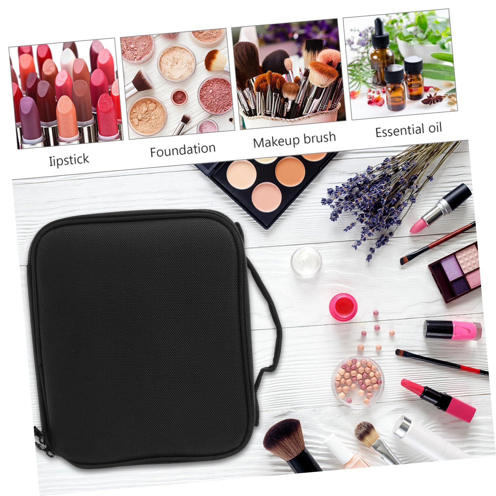 Trousse à Maquillage de Voyage Noire en Nylon, Format Portable