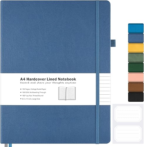 Cuaderno con rayas universitarias, cuaderno de cuero de tapa dura A4 para el trabajo, cuaderno rayado diario para mujeres, hombres, 192 páginas de