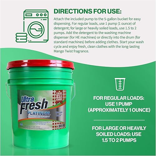 Miniatura 4 de Ultra Fresh Platinum Mango Twist HE Detergente líquido para ropa sucia. Concentrado hace hasta 640 cargas. Comparar con el detergente aroma de mango