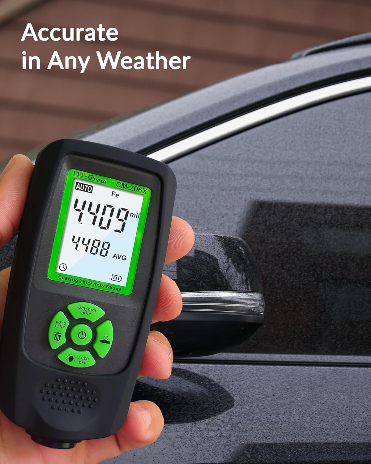 Paint Thickness Gauge – CM-206X Automotive Coating Thickness Meter 0–59.1 mils (0–1500 µm), 0.001 mils Resolution, Fe/NFe/Zn Auto Detection, Ruby Probe