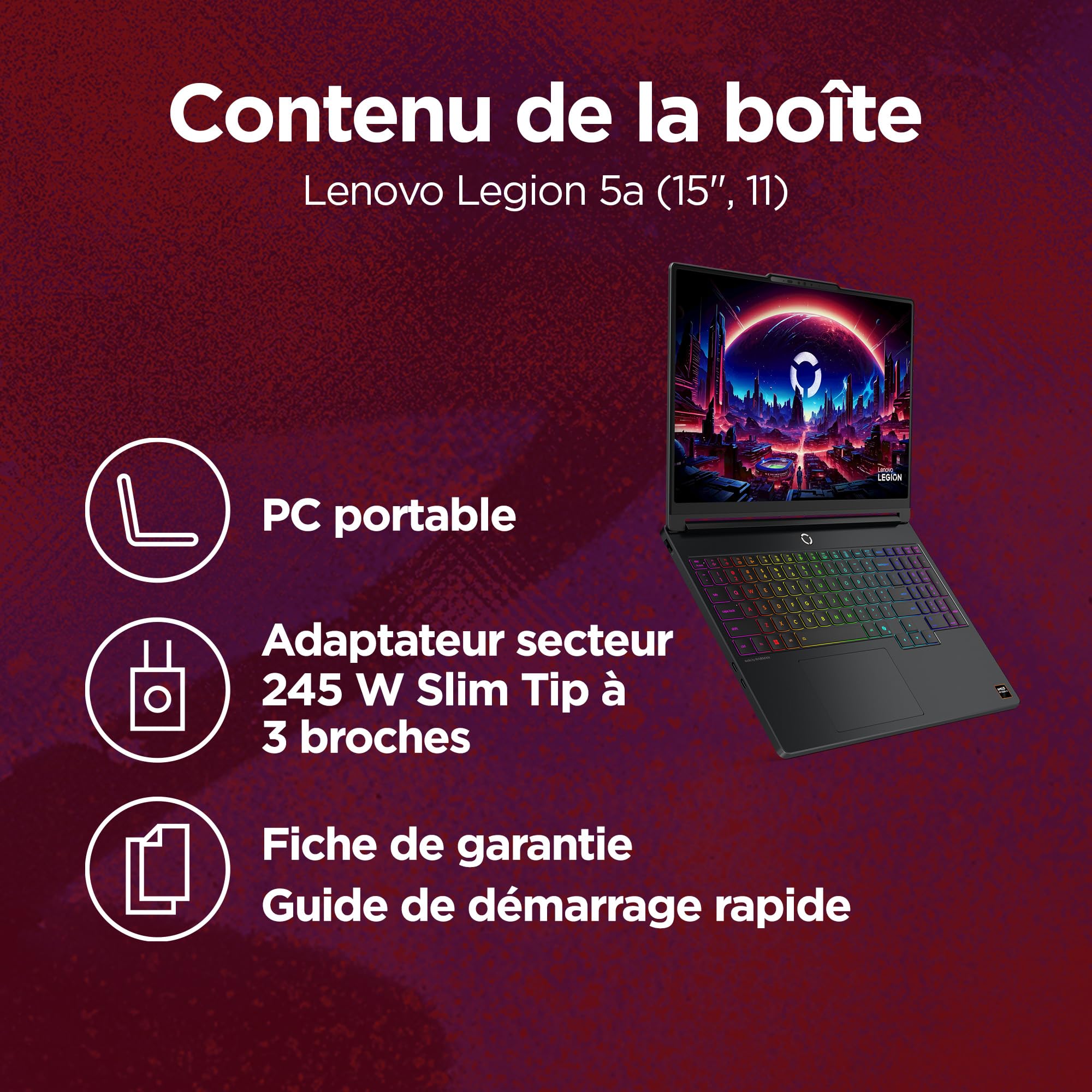 Lenovo Legion 5a 15AHP11 - Ordinateur Portable Gaming 15.3'' OLED 165Hz (AMD Ryzen 7 250, RAM 16Go, SSD 512Go, NVIDIA RTX 5060 8Go, Windows 11 Home) Clavier 1 Zone rétroéclairé AZERTY Français - Noir