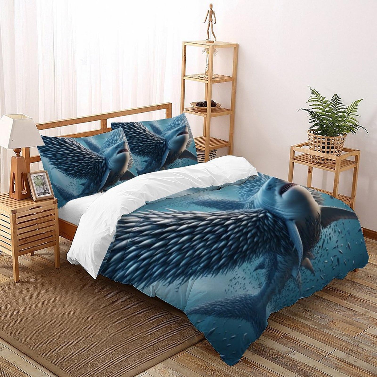 Housse de couette requin imprimé 3D animaux aquatiques avec taie d'oreiller lit enfant