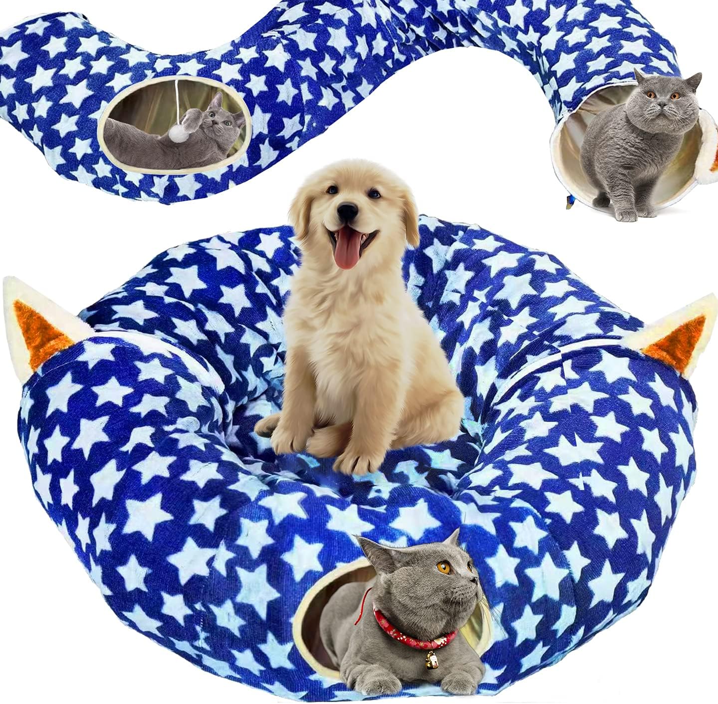 ARBUSB Cat Dog Tunnel Bed,Cat Toys with Central Mat