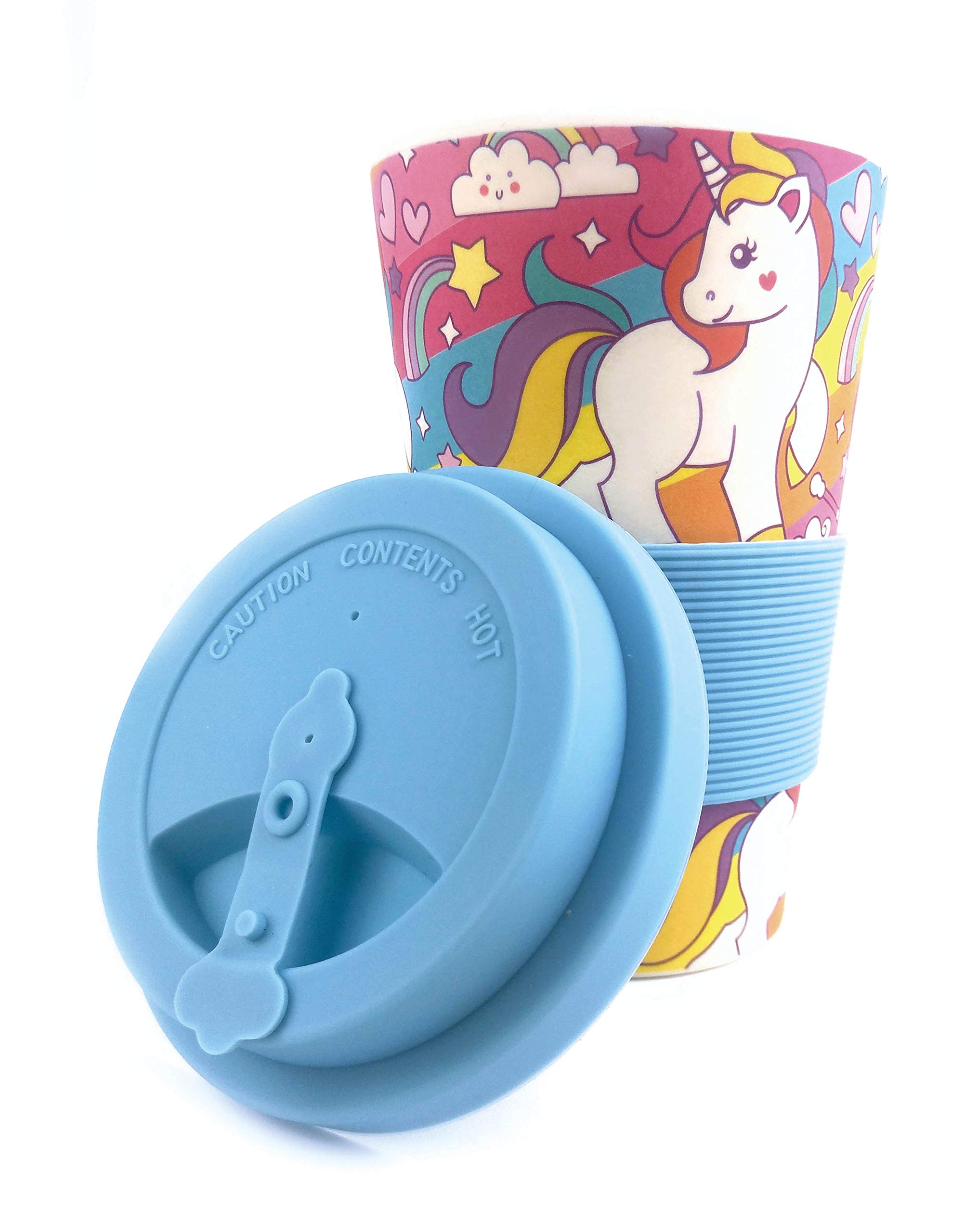 TINYMILLS taza de viaje de fibra vegetal reutilizable ecológica con diseño de unicornio