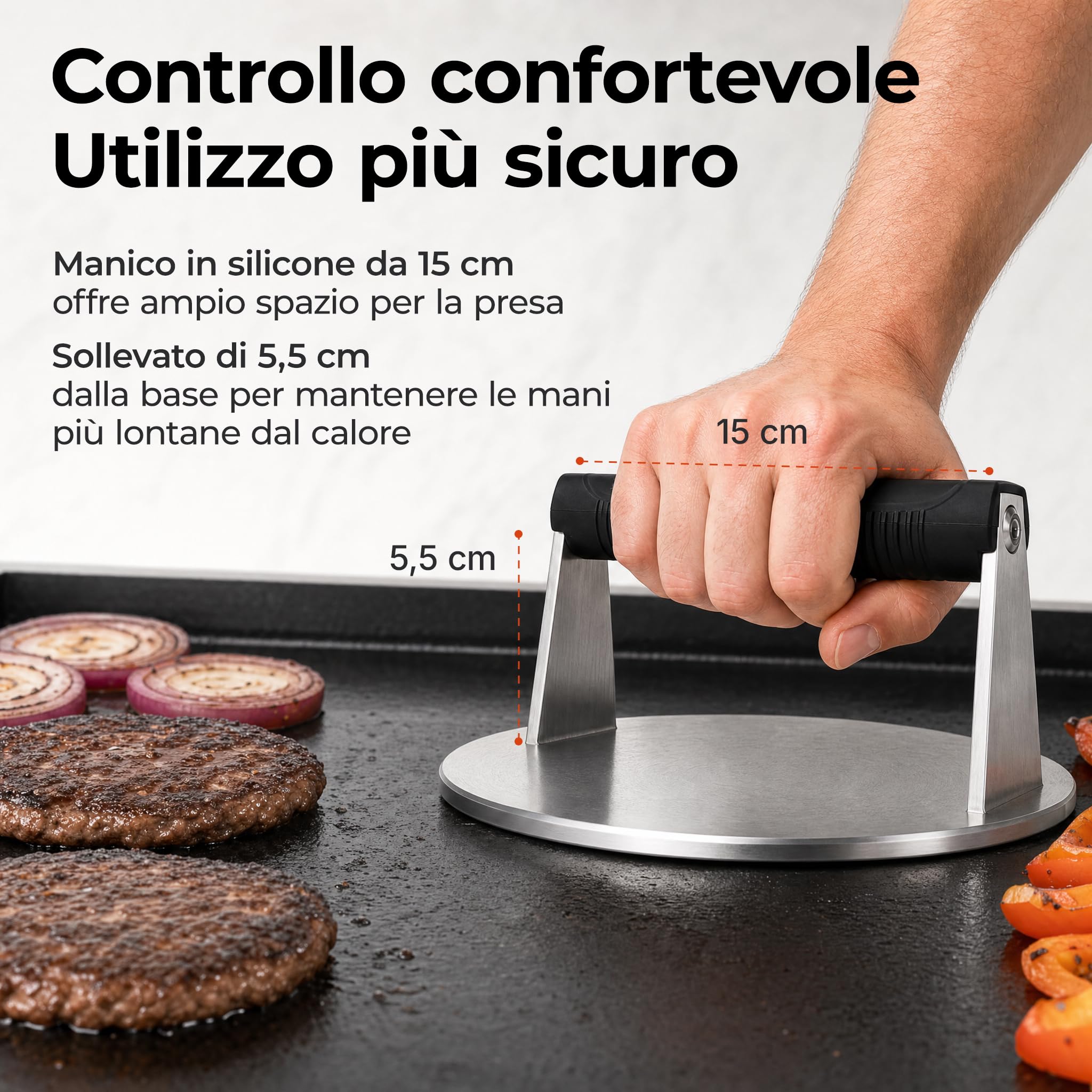 Spremiagrumi Smash, 1,47 kg, in acciaio inox 304, peso piatto da 20,5 cm, per hamburger, pancetta, bistecca e panini, lavabile in lavastoviglie, resistente al calore