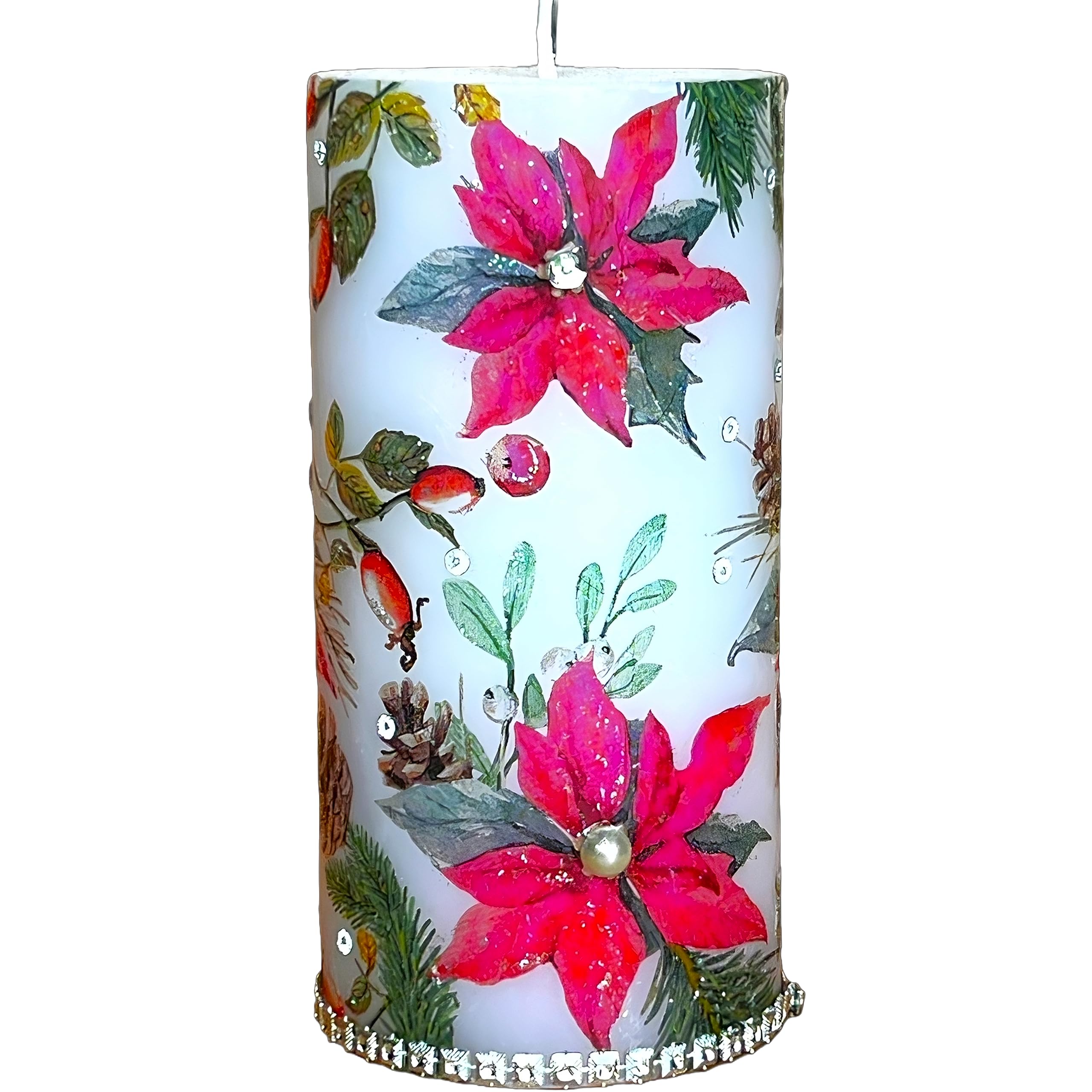 Bella Vista - Handmade Designer Candle (with decoupage Art), Packed in Gift wrap, for Home Decor and Gifting,Large,Size: 3x6 inch(Sparrow with Flowers)