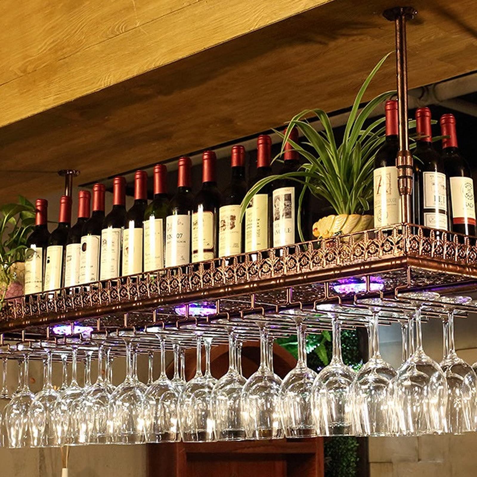 Étagère de rangement maison pour bouteille de vin et verre suspendu en fer