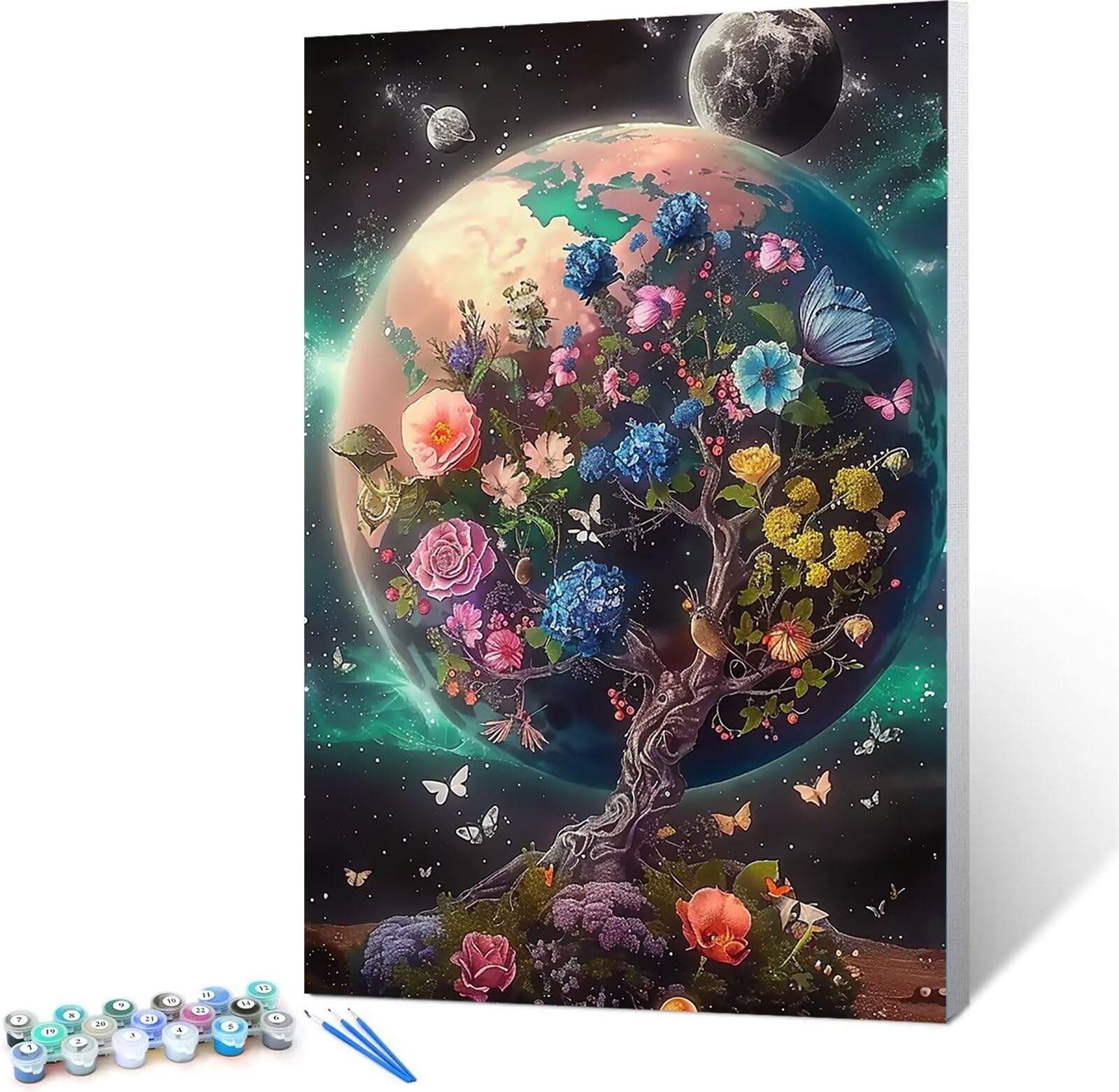 Malen Nach Zahlen Erwachsene Baum - AnfäNger - Knitterfreie Leinwand, Pinsels Und Acrylfarbe - Diy Handgemalt öLgemäLde Kit Als Geschenk Planet 60x80cm (mit Rahmen)