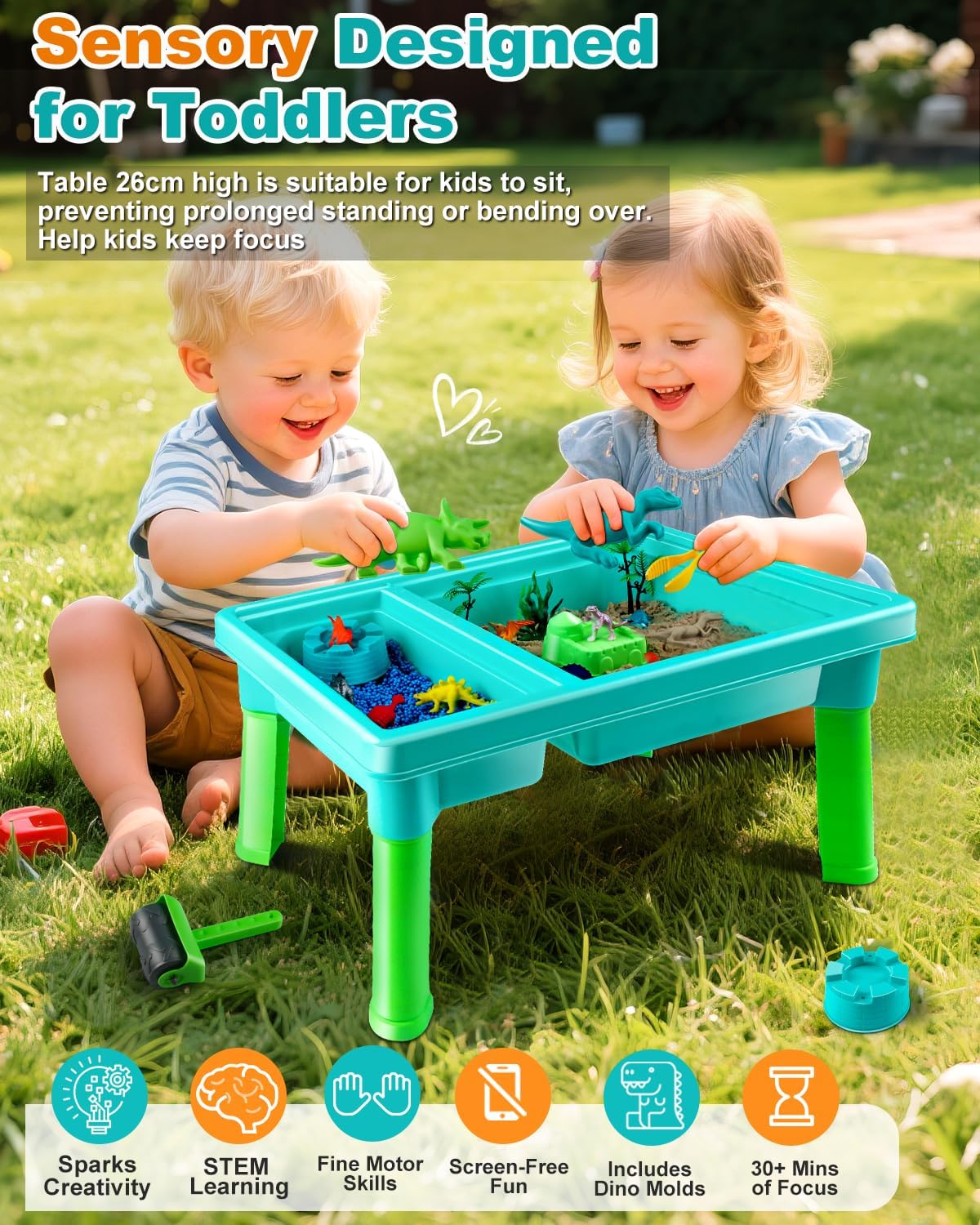 Sandbox Kit Sand Table : Sand Playset Bin with Lid Toys Toddler Dinosaur/Ocean Molds Sets Enhance Creativity & Exploration Skills - Outdoor Indoor Sensory Activity Gift for Small Kid Ages 3-5