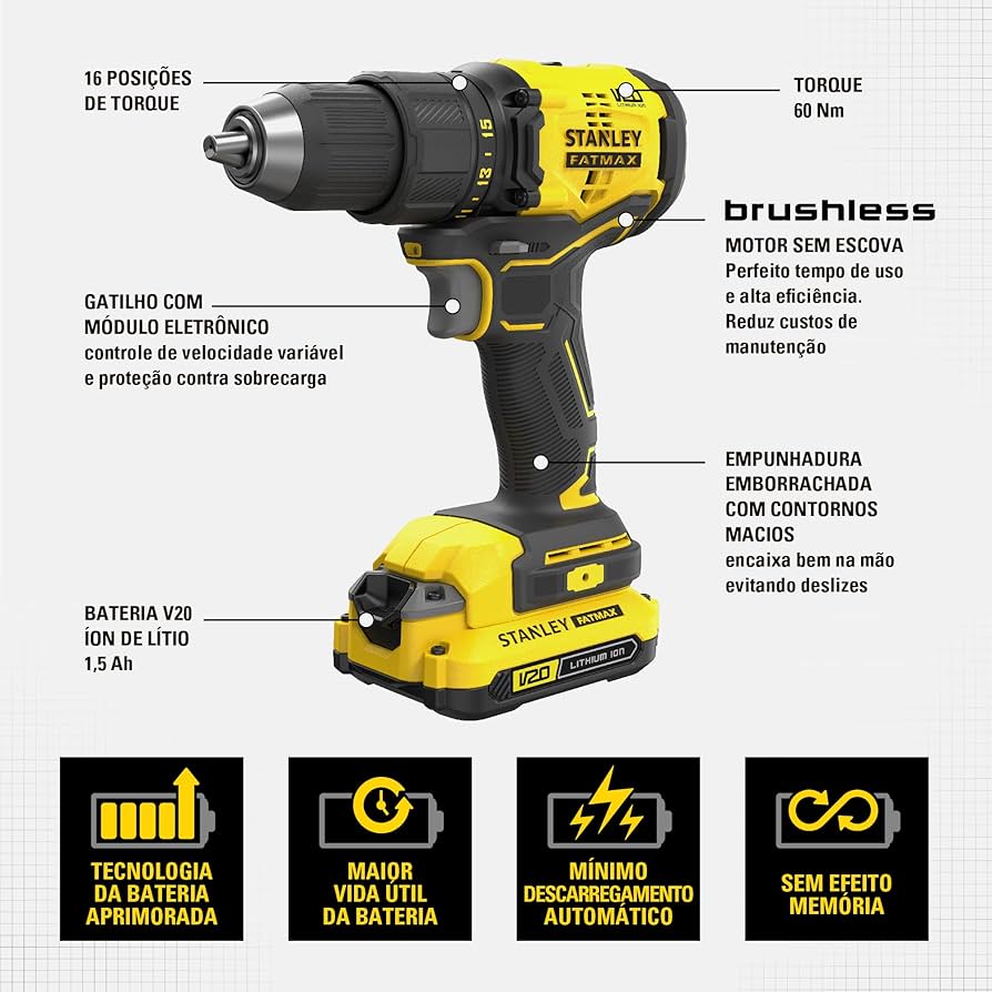 Stanley Furadeira Parafusadeira Sem Fio 13mm, Furadeira