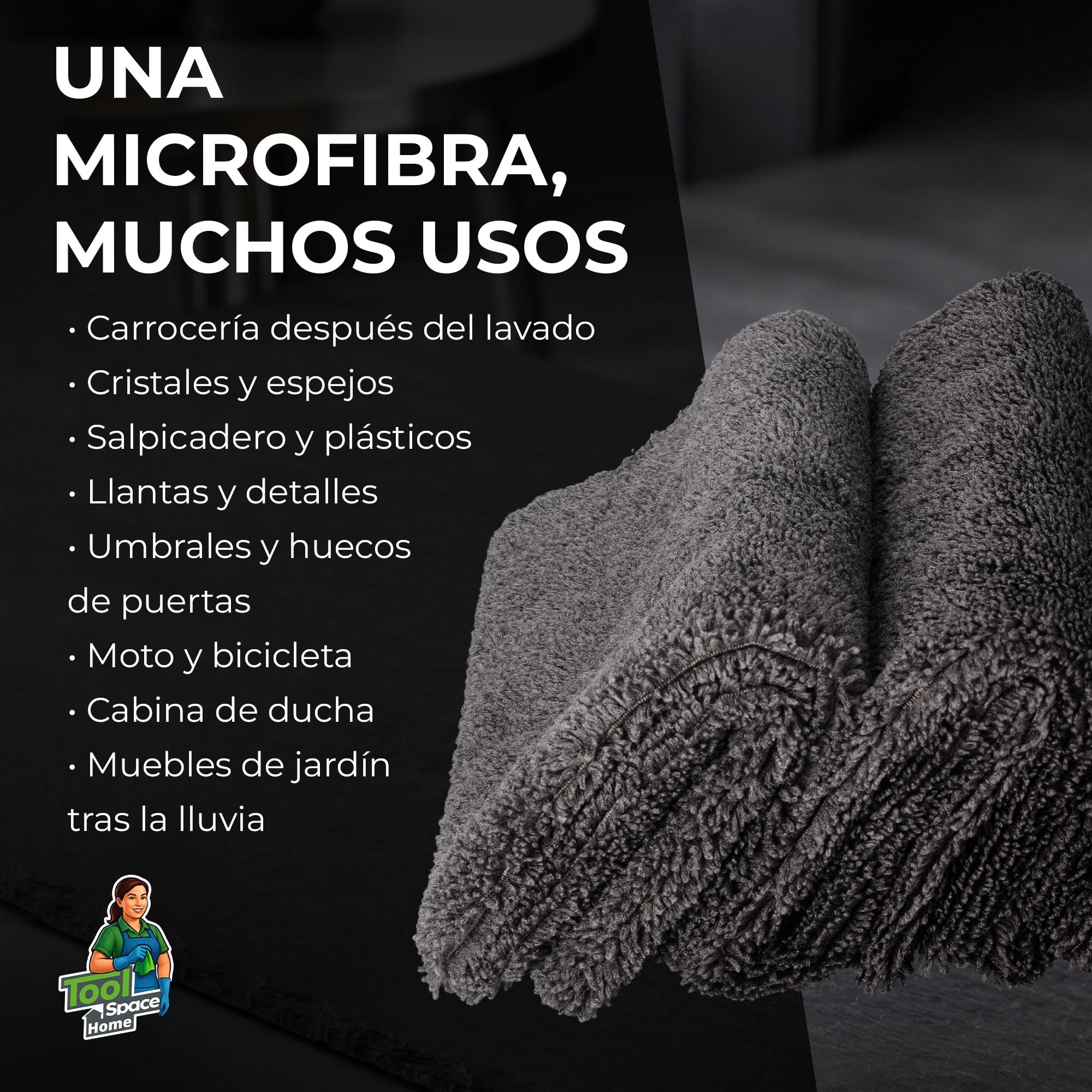 ToolSpace Paños Microfibra Detailing 40x40 cm 10 Unidades 320 gsm para Coche Pulido Pintura Cera Cristales Llantas Salpicadero Suaves Absorbentes Sin Rayas Cuidado Coche Auto Detailing