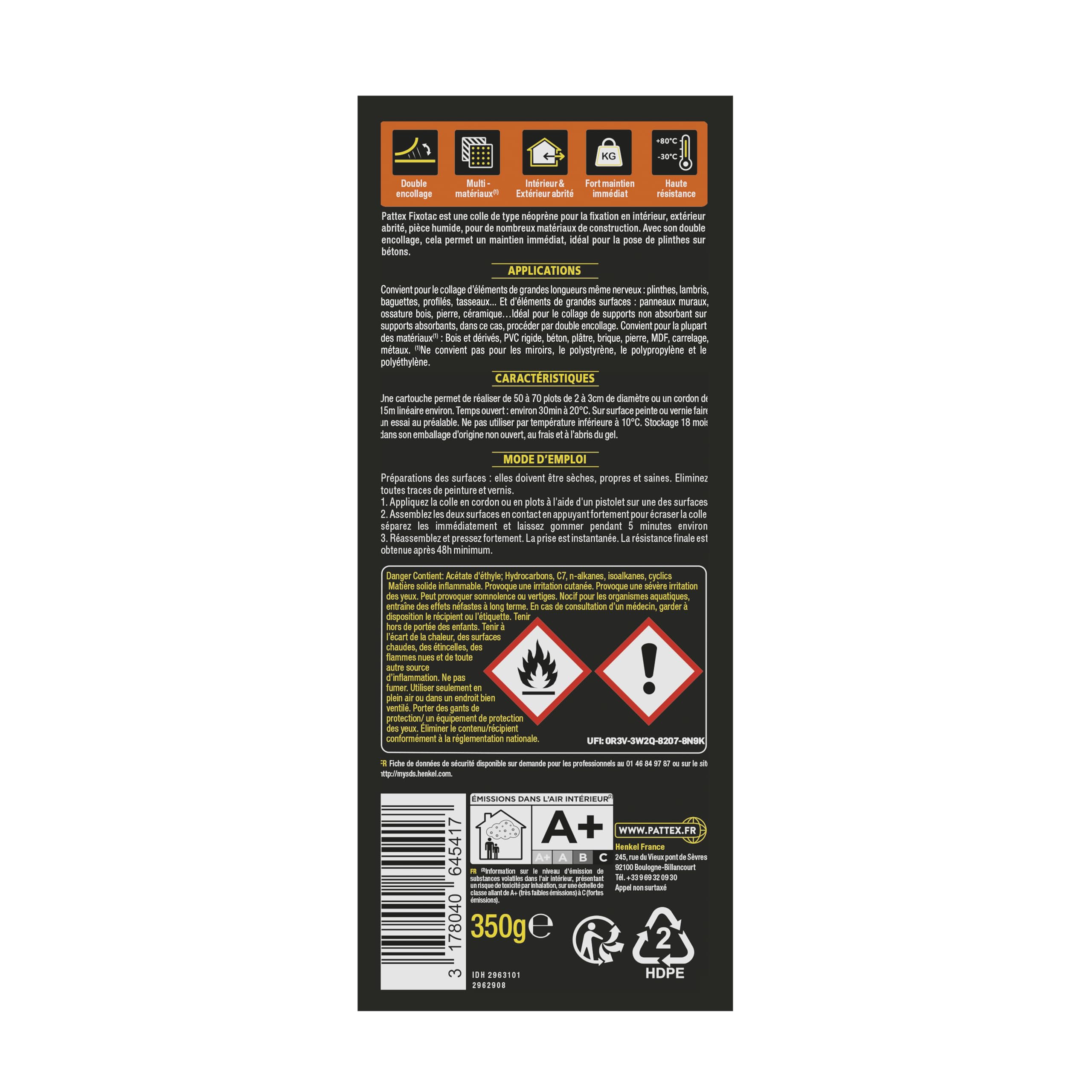 Pattex PRO90 Fixotac, Colle de Fixation Type Néoprène, tous Support, Intérieur et Extérieur, Beige, Cartouche de 350 G (Lot de 5)