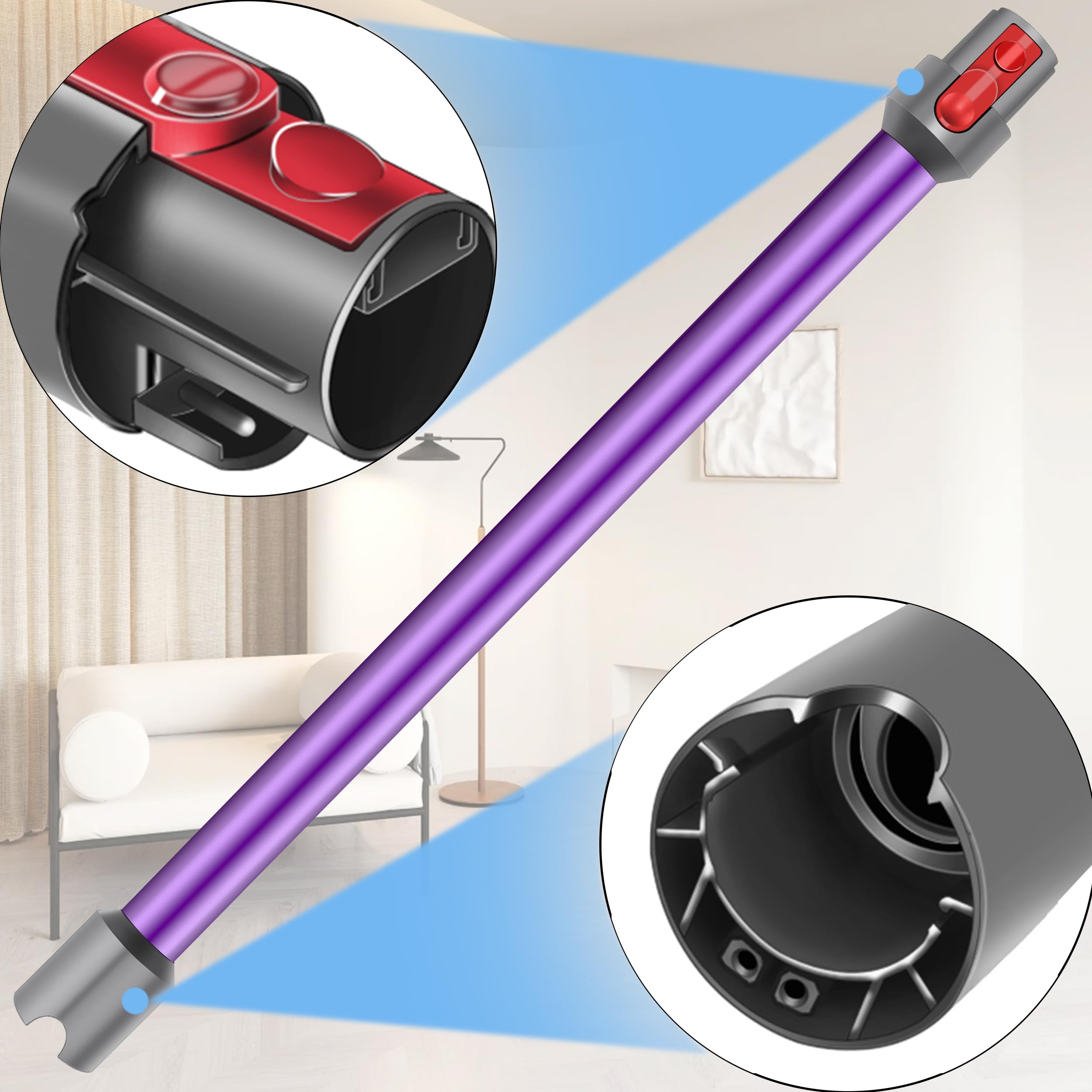 Tube Extension compatible pour Dyson V7 V8 V10 V11 V15 Tige Rigide Rallonge en Aluminium, Longueur 73 cm, Connecteur à Dégagement Rapide - Violet