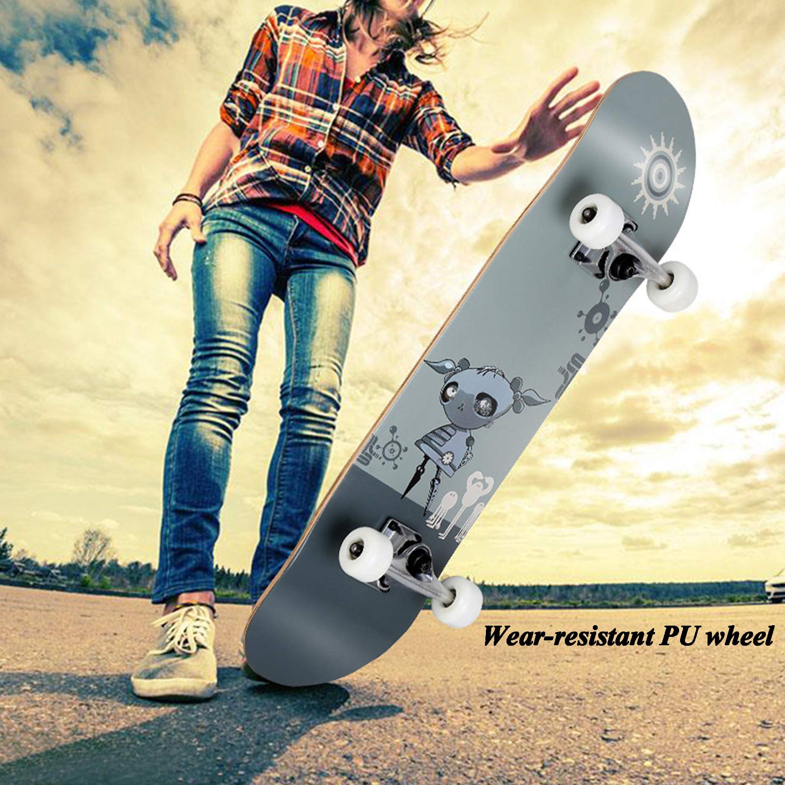 RajoNN Skateboards für Teenager, Standard-Skateboards für Kinder, Jungen, Mädchen, Jugendliche, Anfänger, Starter-Komplett-Skateboards, 31 x 8 Zoll, 7 Schichten Ahorn, Pro Cruiser,