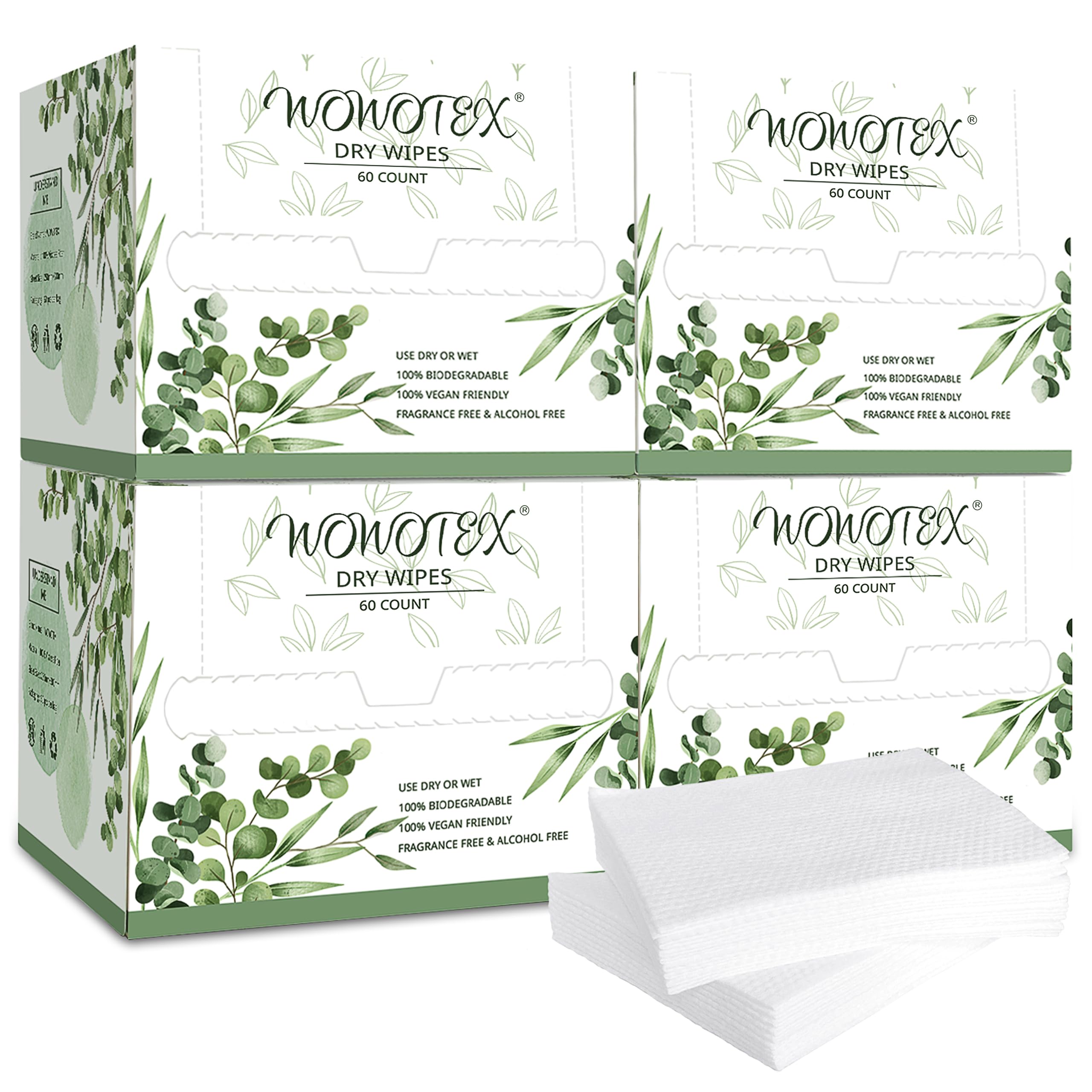 Disposable Face Towel Biodegradable Large Dry Face Wipes 240 Count/4 Box Extra Thick Soft Clean Facial Towels for Sensitive Skin, Makeup Removing, Facial Cleansing, Nursing, Travel, 10"×12"