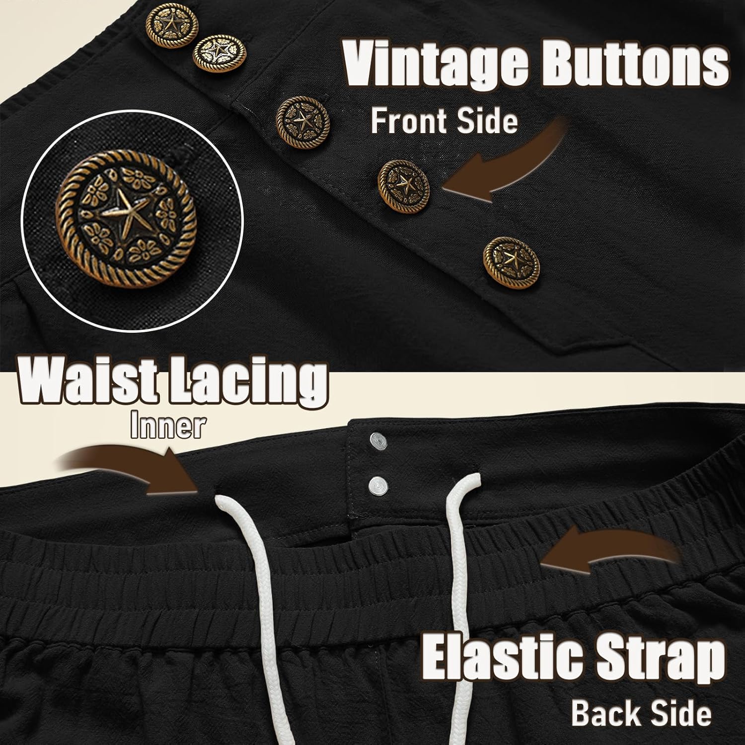 Pirate Pants Mens Renaissance Medieval Pant Ren Faire Viking Trousers with Retro Buttons - Image 4