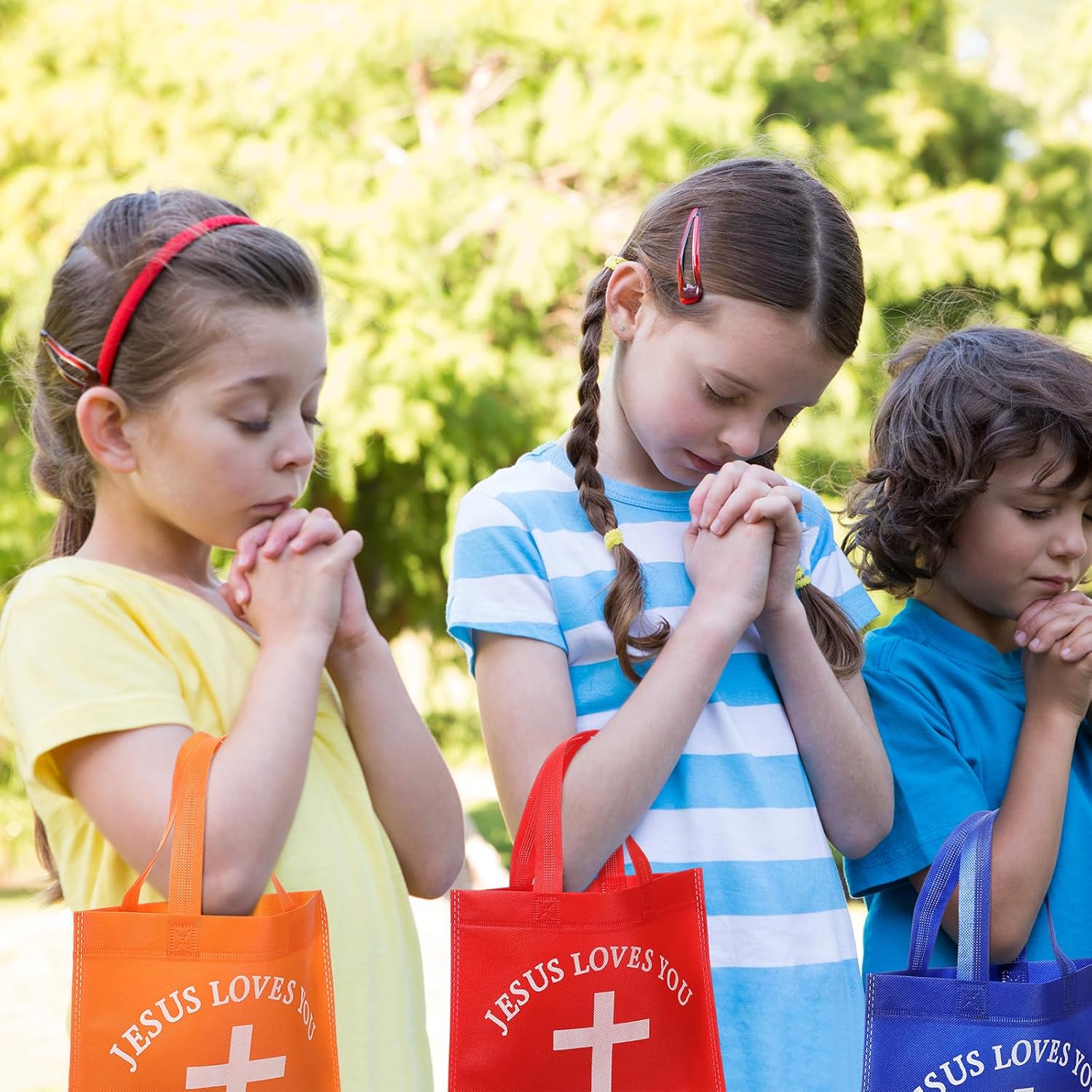 Sweetude 30 Pcs Jesus Loves You Non Woven Bags Bulk Christian Religious Gift Bag Reusable Goodie Treat Bags with Handles for Kids Church Christian Religion Gift - Image 4