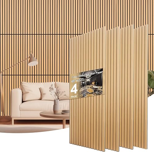 Miniatura 16 de Yuzzy Paneles de madera para pared, paneles acústicos de listones de madera de nogal oscuro de 9 pies, 4 unidades, paneles de pared modernos que
