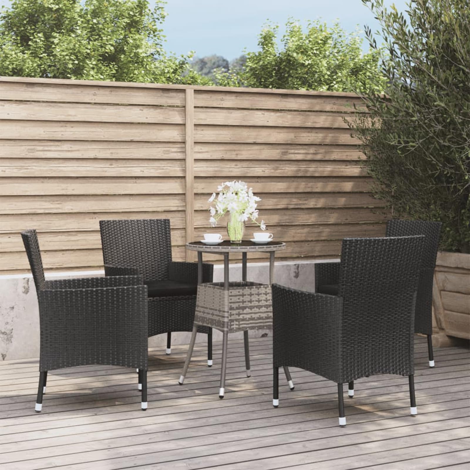 ShGaxin 5-TLG. Garten-Bistro-Set mit Kissen Schwarz Poly Rattan Bierzeltgarnitur, Gartenbar, Biertisch Bierbänke, Essgruppe, Gartenmöbel Set, Balkonmöbel, 3187427
