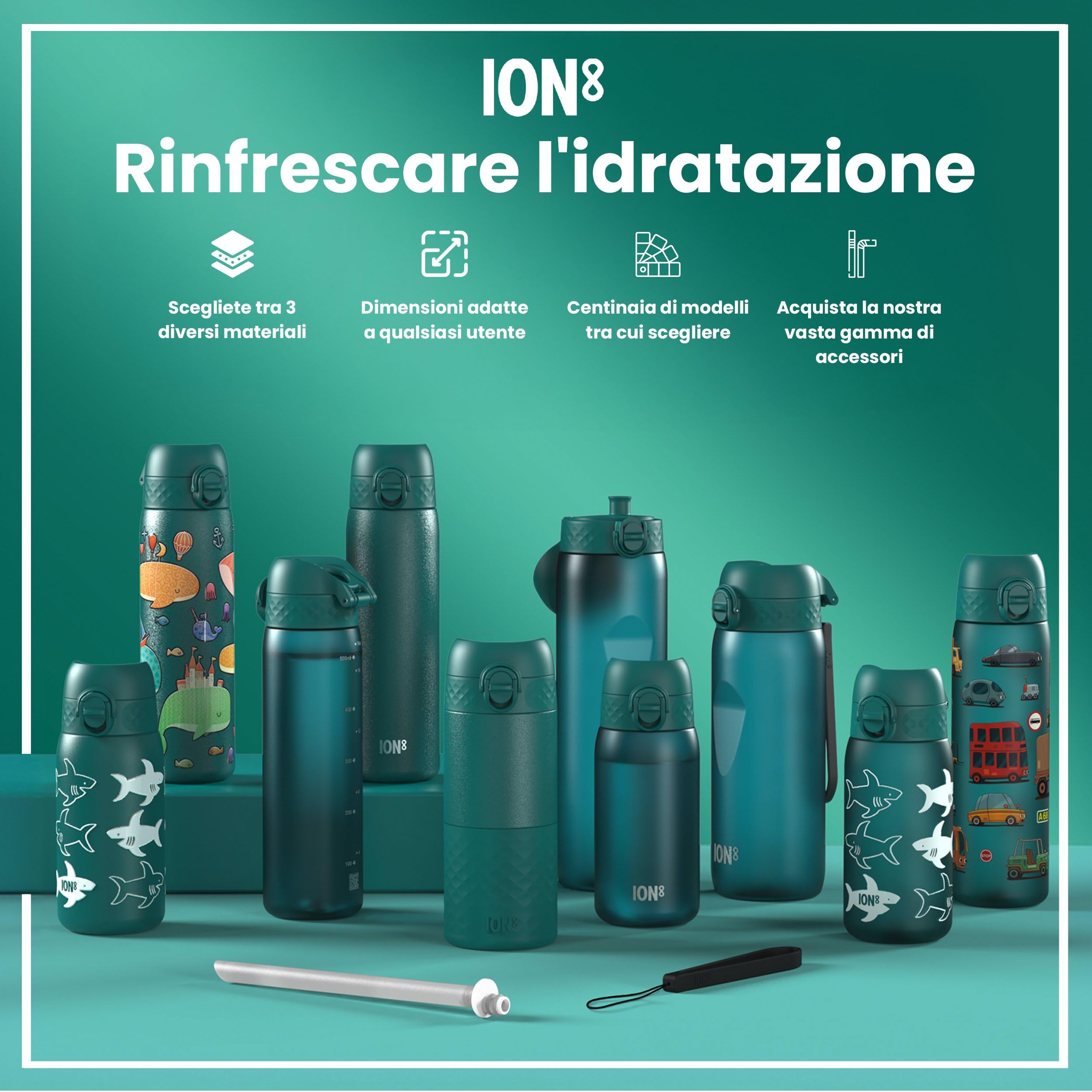 Ion8 Borraccia a Prova di Perdite, 750ml, Sportiva, Facile da Aprire, Serratura Sicura, Maniglia per il Trasporto, Lavabile in Lavastoviglie, Senza BPA, Agarre Contorneado, Acqua