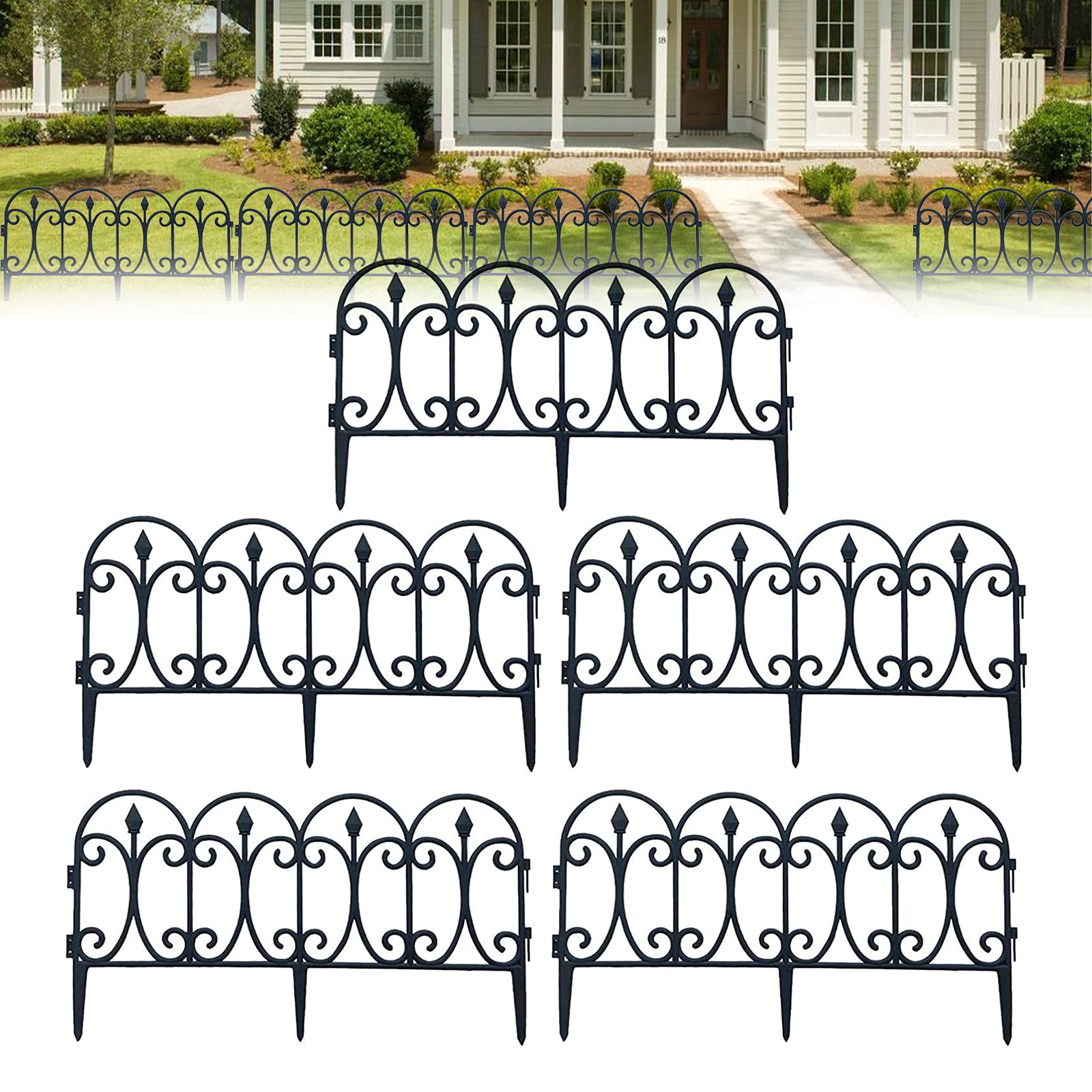 Decorative Garden Fence,Beautiful Wire Folding Connectable Flower Bed Landscape Wire Border Fencing for Patio Pet Dog Barrier Outdoor Edging Garden Rustproof