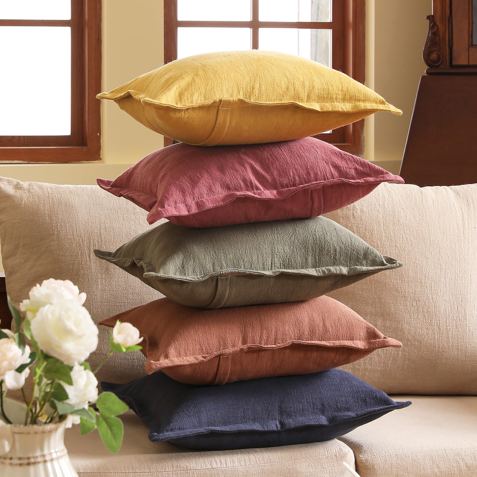 Patdrea - Lot De 2 Housses De Coussin Rondes En Lin, Motif