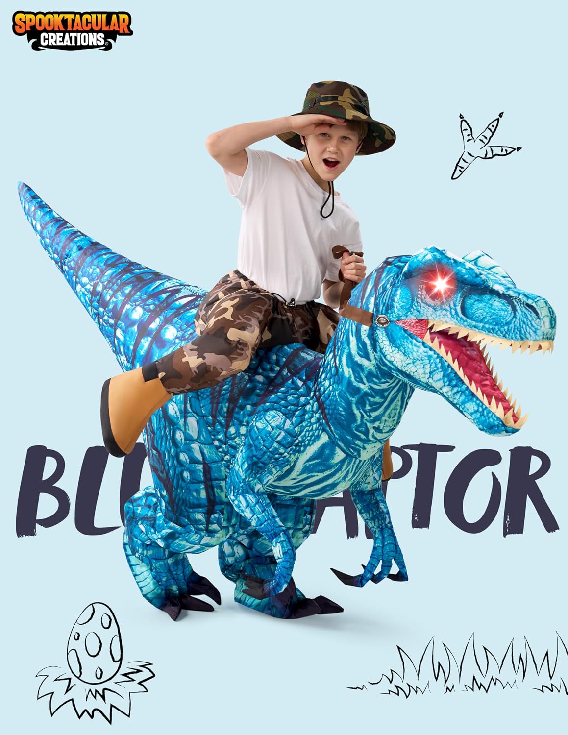 Spooktacular Creations Inflatable T.rex Costume Kids, Blow up Ride on Dinosaur Suit Boys Girls for Halloween Cosplay Party