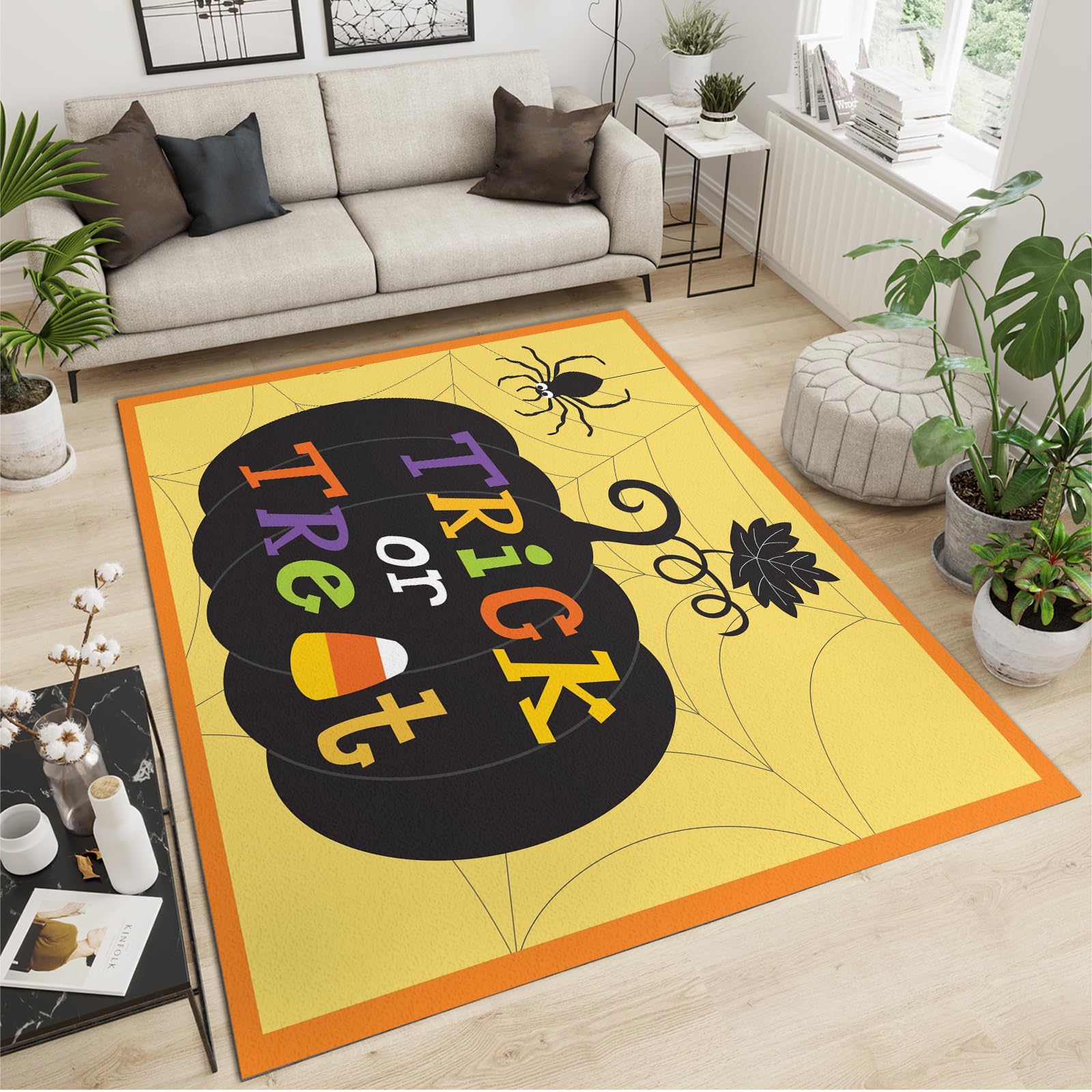 QDJKBL Area Rugs 150 x 200 cm 3D Halloween Holiday Decoration, Black Spider Spiderweb Pumpkin Bedroom Rug, Living Room Carpet With Non-Slip Backing for Home Decor Entryway Hallway