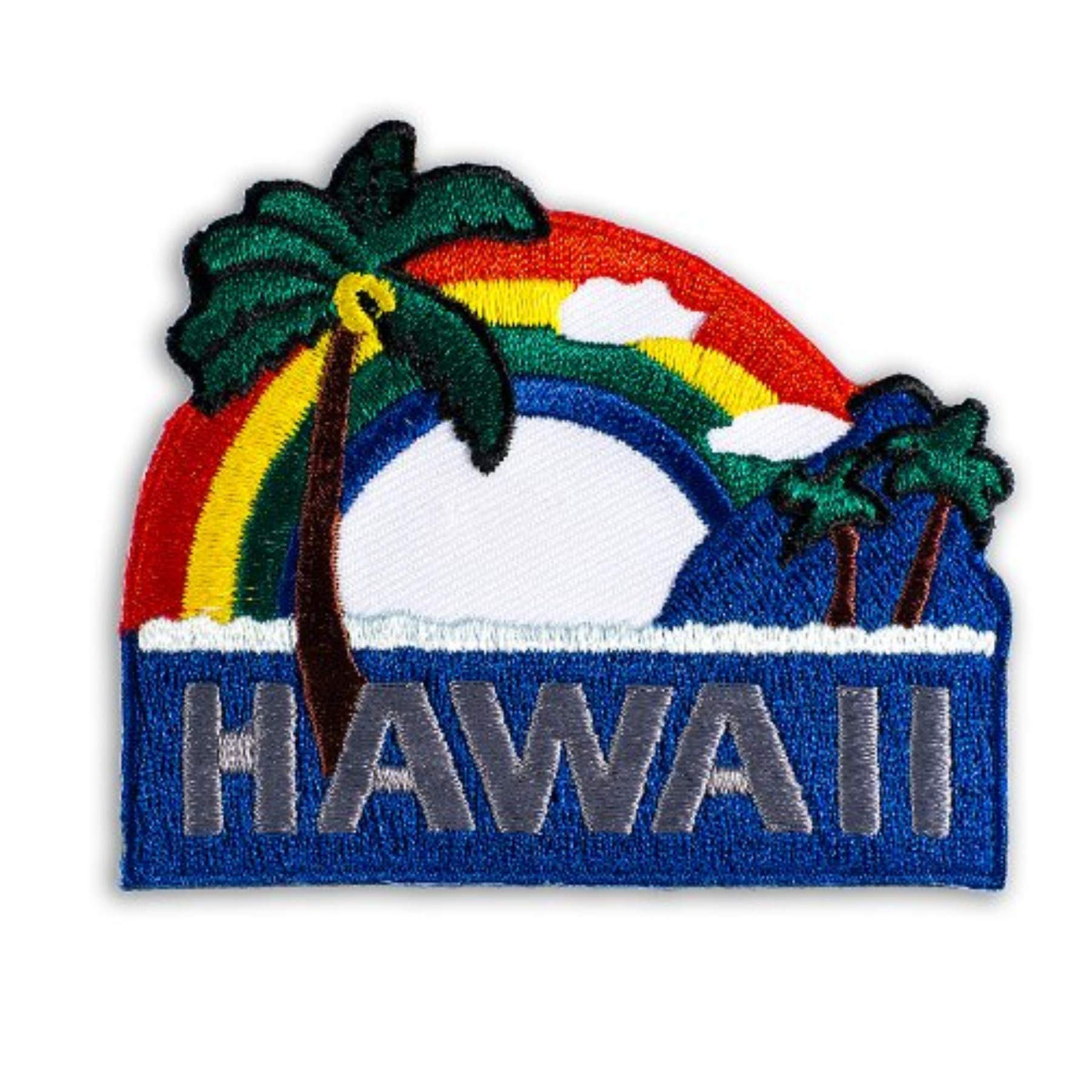 K Chang Hawaiian Iron-On Embroidery Applique Patch Palm Tree Red, Blue One Size