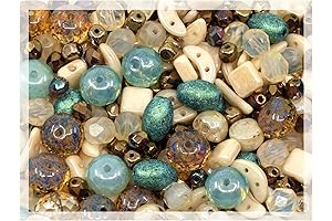 Mix of Unique Czech Bohemia Glass Pressed Beads, Matte and Glossy, Hand...
