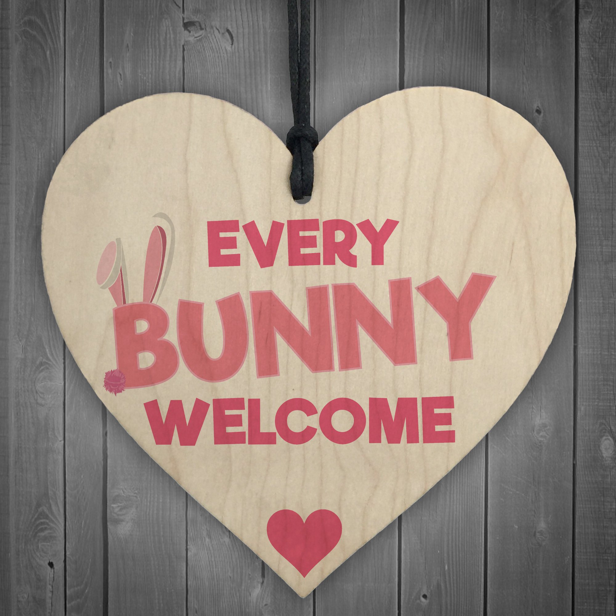 Red Ocean Every Bunny Welcome Wooden Hanging Heart Plaque Easter Egg Hunt Garden Sign Gift