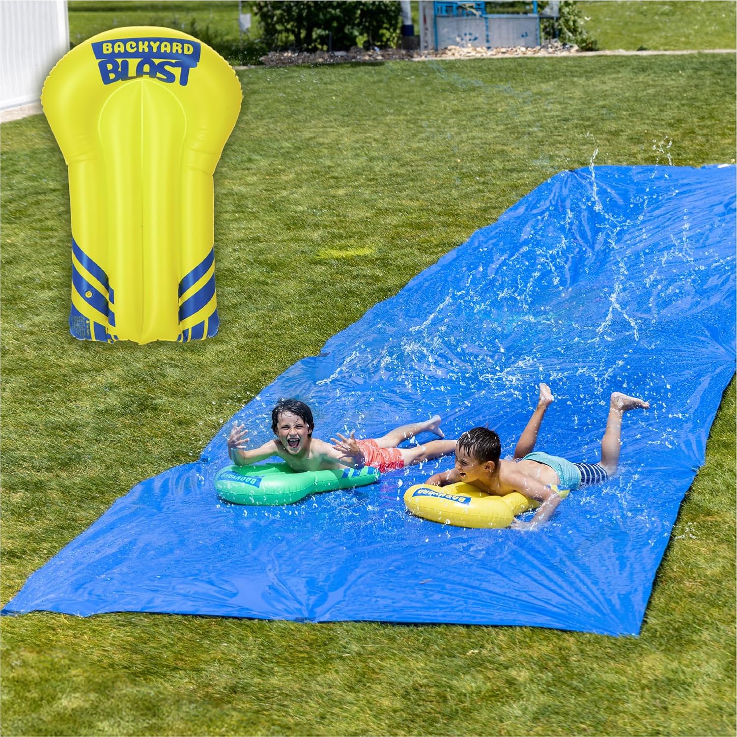 BACKYARD BLAST Giant Slip and Slide for Adults and Kids - Heavy Duty Large Slip n Slide Water Slide for Kids Backyard Outdoor Water Play Includes Inflatable Riders 30 ft