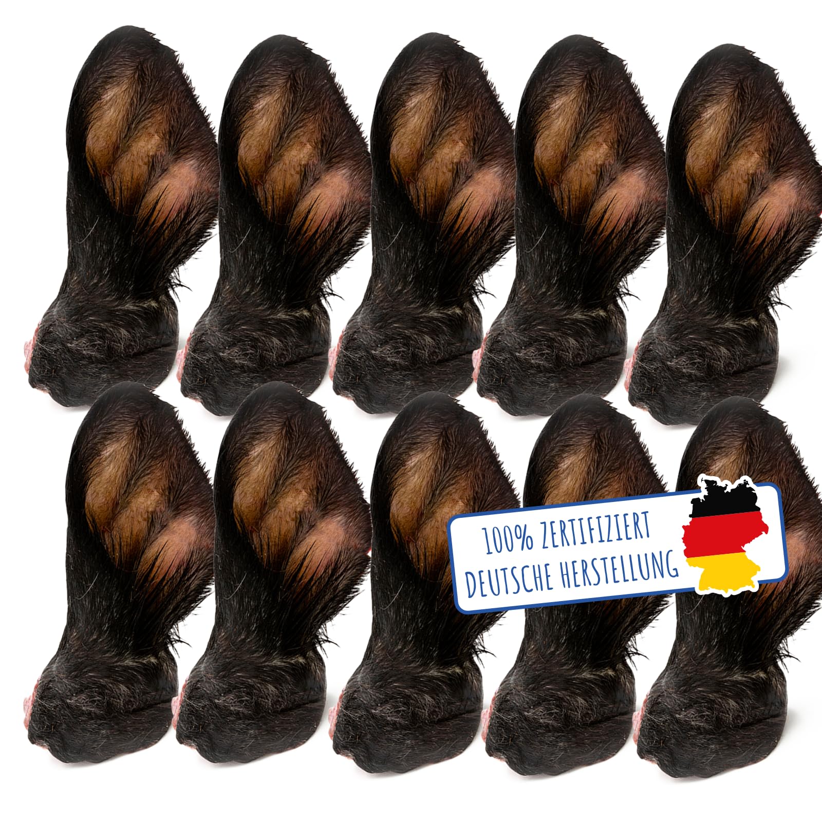 Orejas de vacuno con pelo para perros, 10 unidades, calidad alemana, 100 % naturales, aperitivos masticables secos sin aditivos