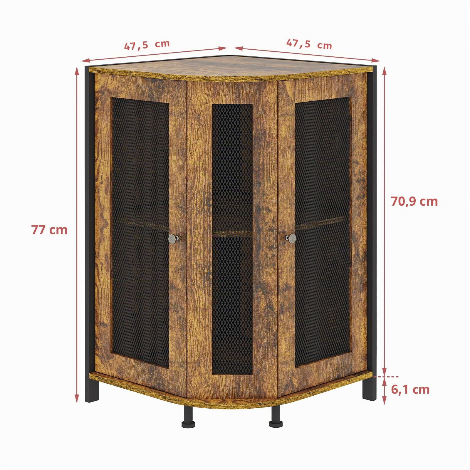 Kommasyto 3-stöckiger Eck-Kaffeeschrank mit Ablageregal und magnetischer Tür für Küche, Eingang, Wohnzimmer oder Esszimmer
