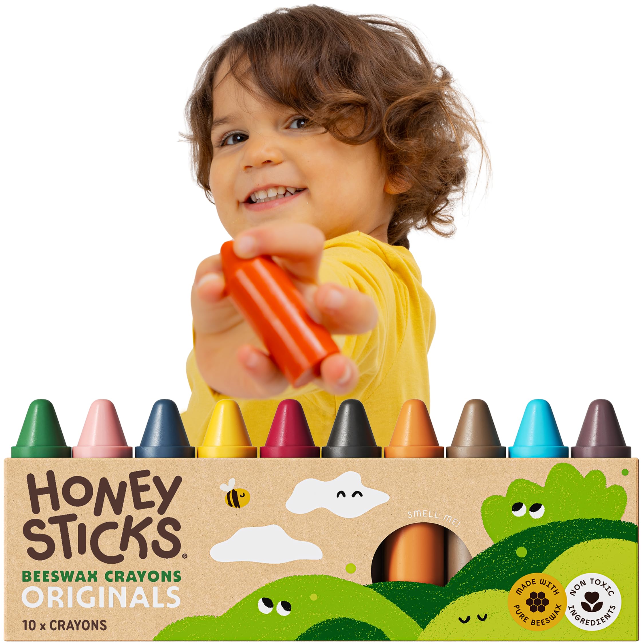Honeysticks 100% Pure Beeswax Crayons (10 Pack) - for Baby 1+, Toddlers 1-3