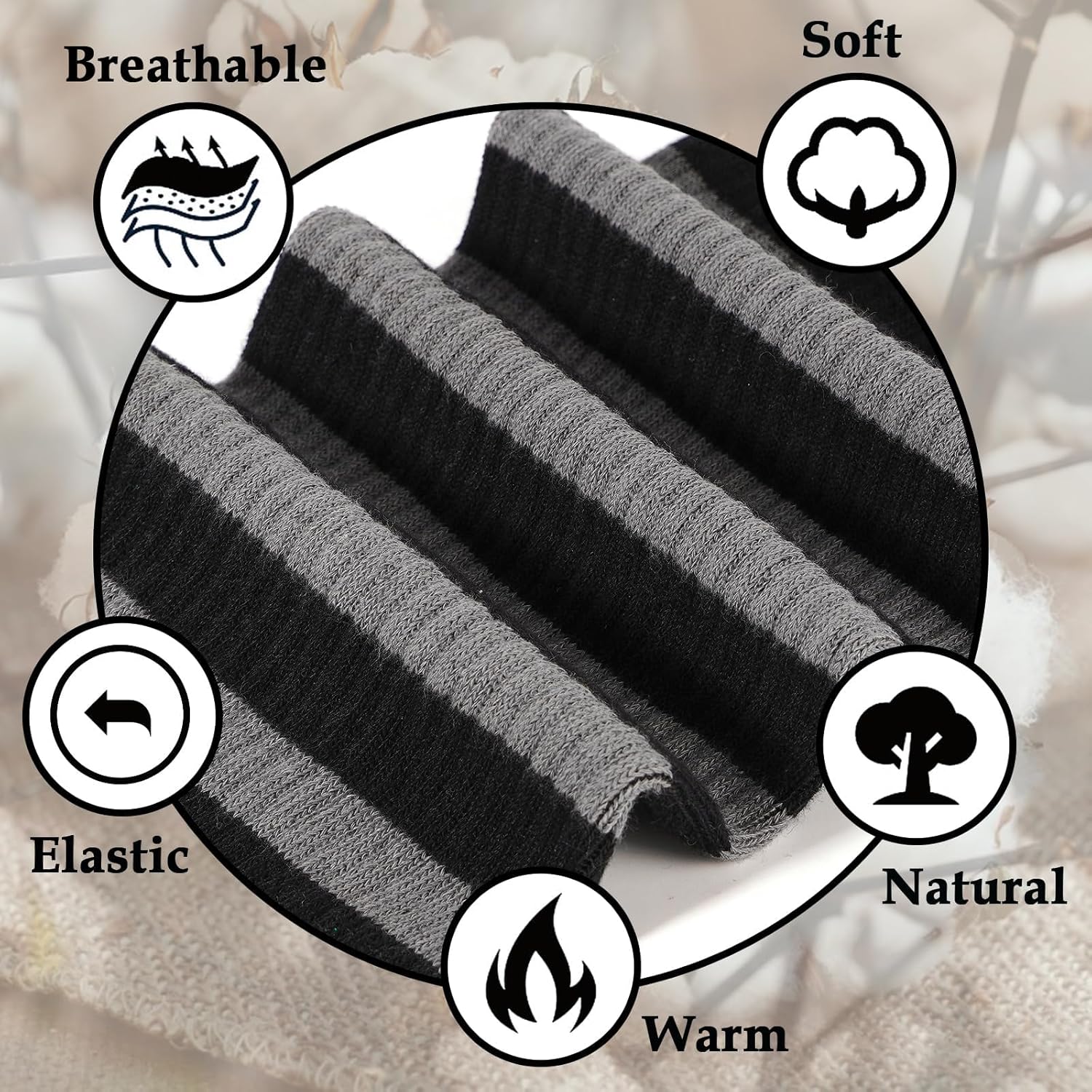 Moon Wood Plus Size Thigh High Socks for Women Knit Cotton Extra Long Striped Over the Knee High Socks Leg Warmers - Image 4