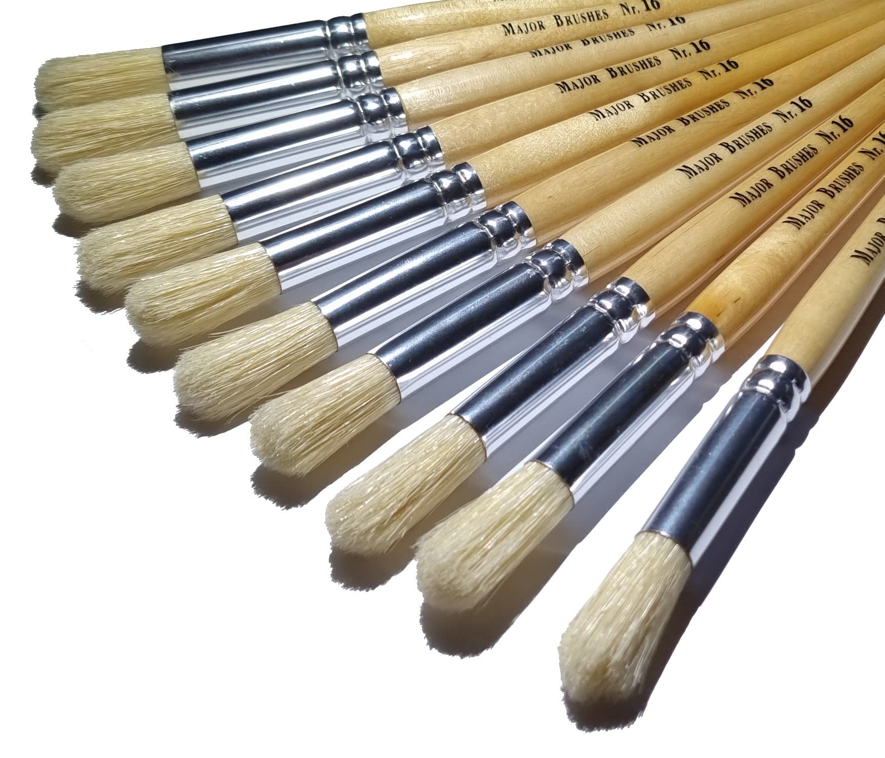 Major Brushes Hog Bristle Short Round Brushes Size 16 Pack of 10