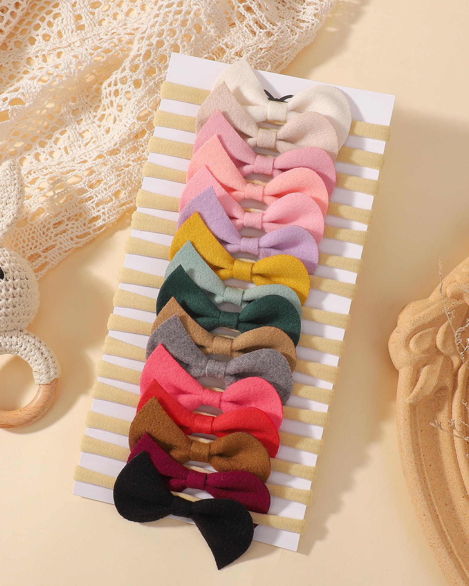 Dooboi Baby Girl Headbands with Bows Baby Hair Bows Nylon Hairbands Handmade Woolen Fabric Hair Accessories for Newborn Infant Toddlers Little Girls and Kids Wool Solid Color - Image 4