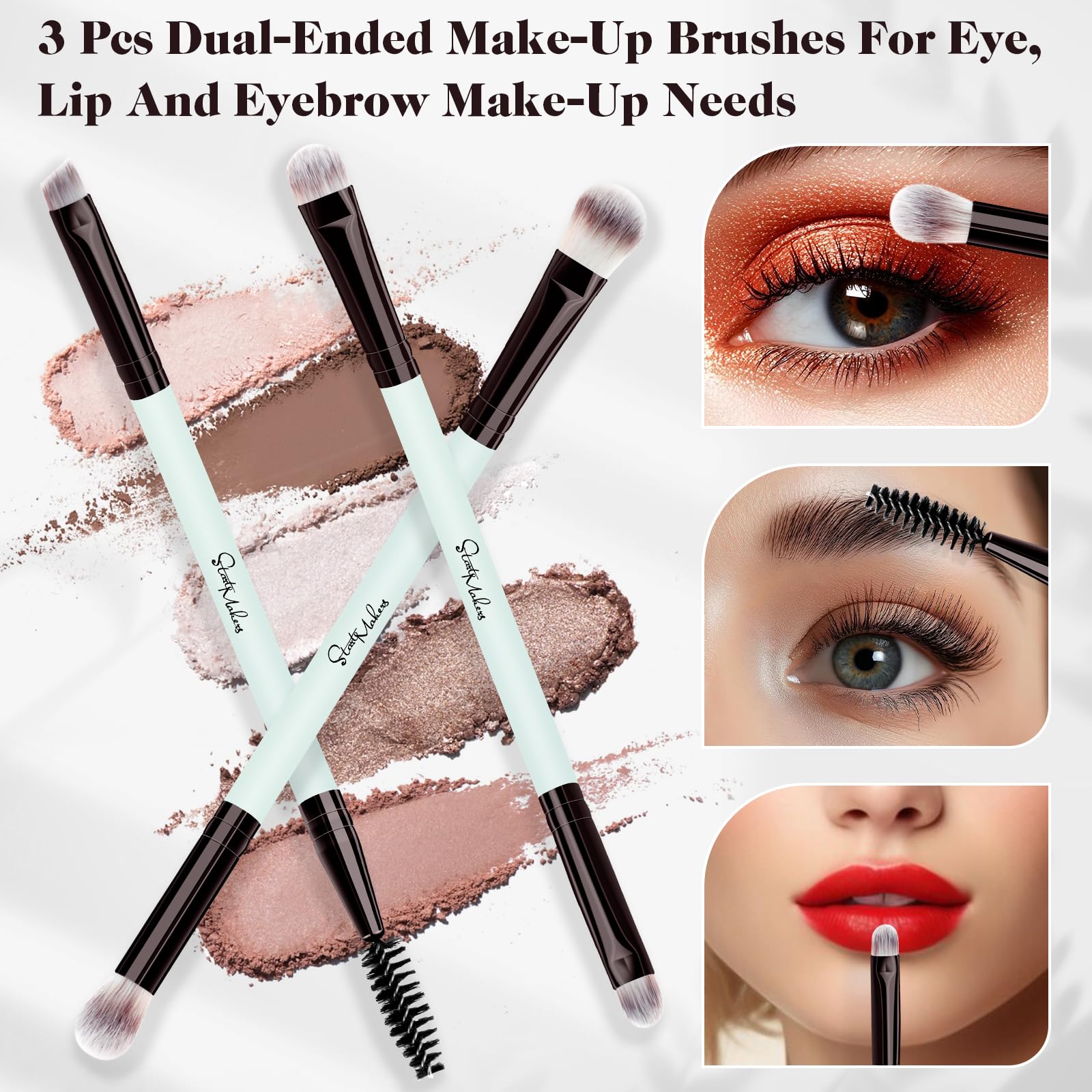 START MAKERS Make-up-Pinsel-Set, 5-teilig, doppelendig, Foundation, Konturen, Concealer, Rouge, Puder, Bronzer, Lidschatten, Pinsel für Flüssigkeit, Creme, Puder, Mischen, Polieren, Tupfen von Gesicht
