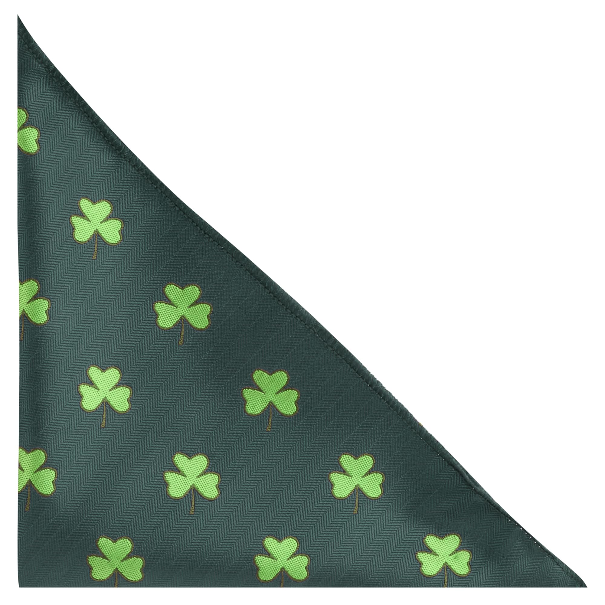 King & Priory Shamrock Dark Green Herringbone Embroidered Pocket Square, Handkerchief