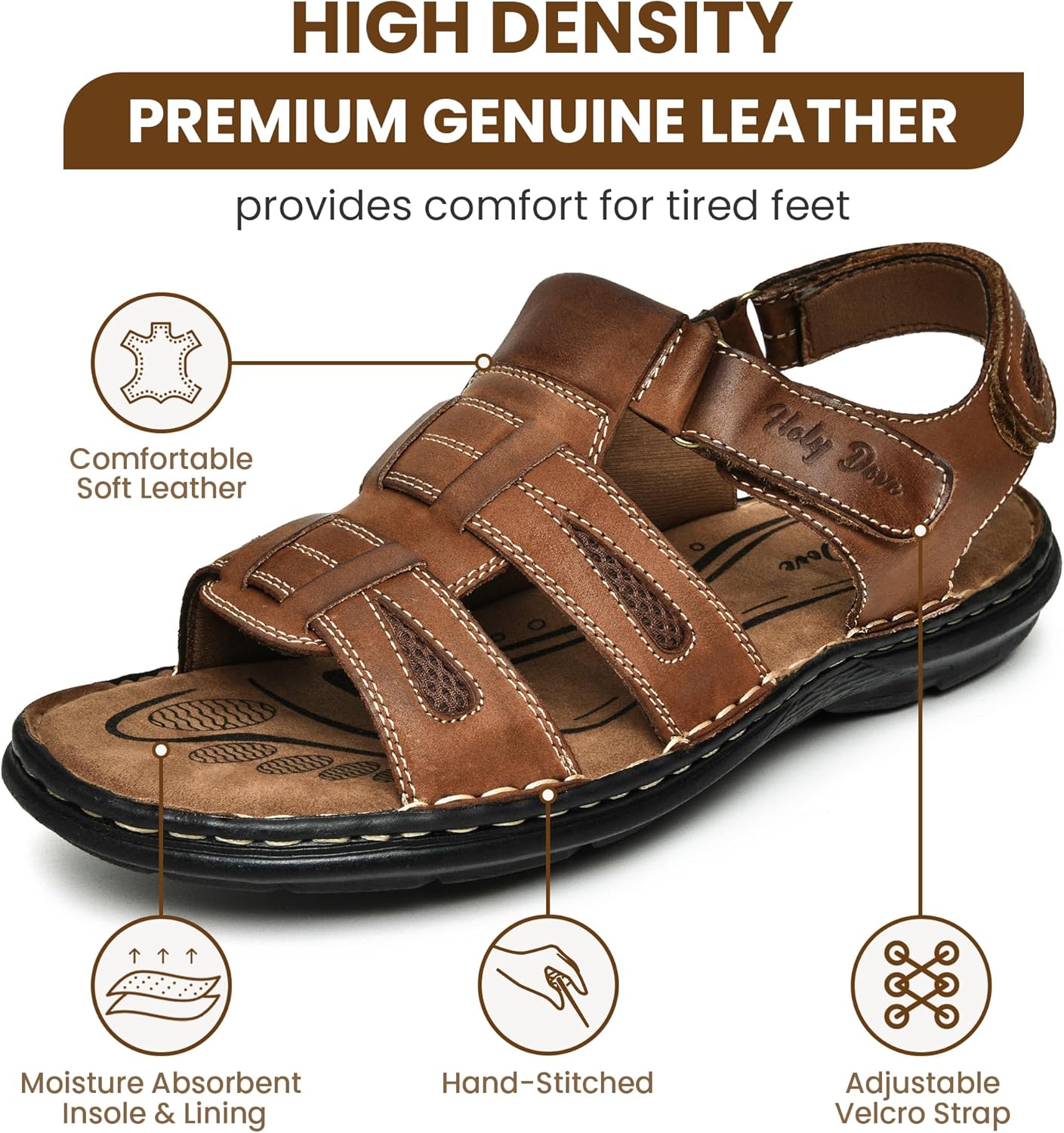 Holy dove Men's Sandals Open Toe Leather Fisherman Sport Hiking Outdoor Casual Summer Sandals Shoes for Men - Image 3