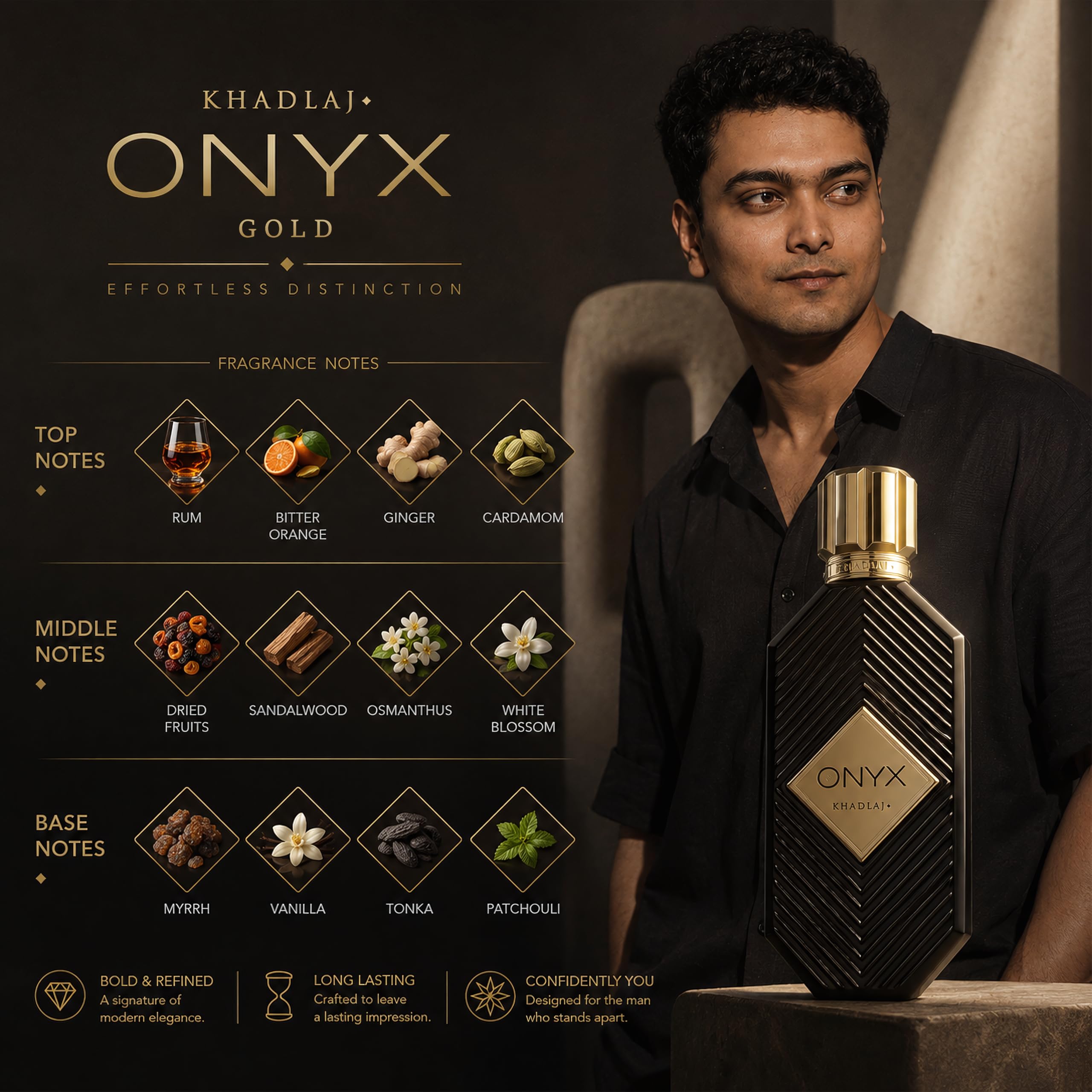 Khadlaj  香水 Khadlaj Onyx Gold Eau de Parfum for Men 100ml | Long-Lasting