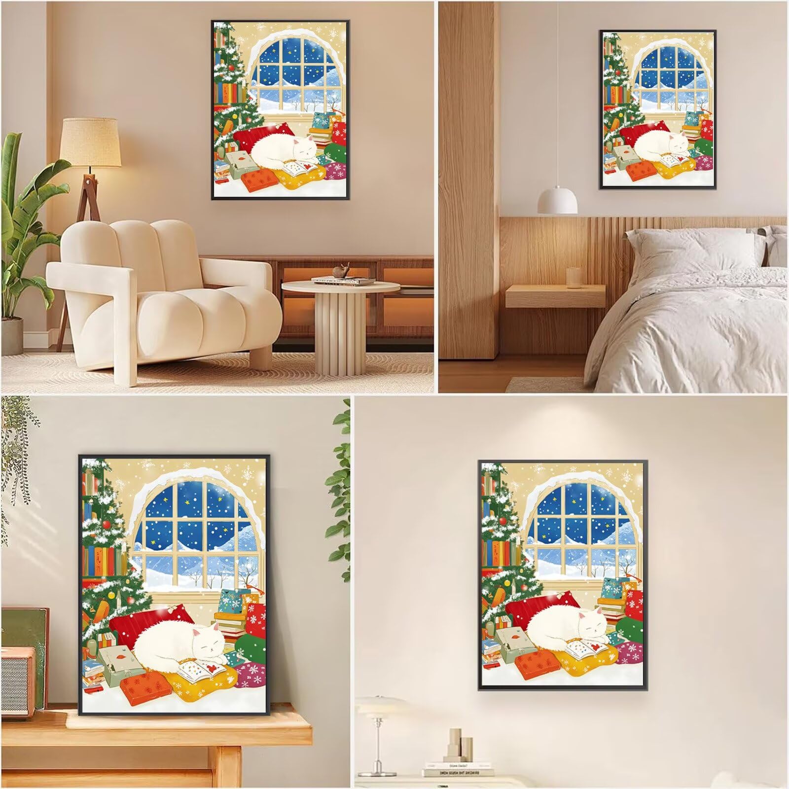 Winter Diamond Painting Katze Diamond Painting Eckige Steine 80x120cm, 5D Vollbohrer Diamanten Kinder Anfänger Bastelset, DIY Set Erwachsene Kreativ Set für Erwachsene für Zimmer Wand Deko, Model762