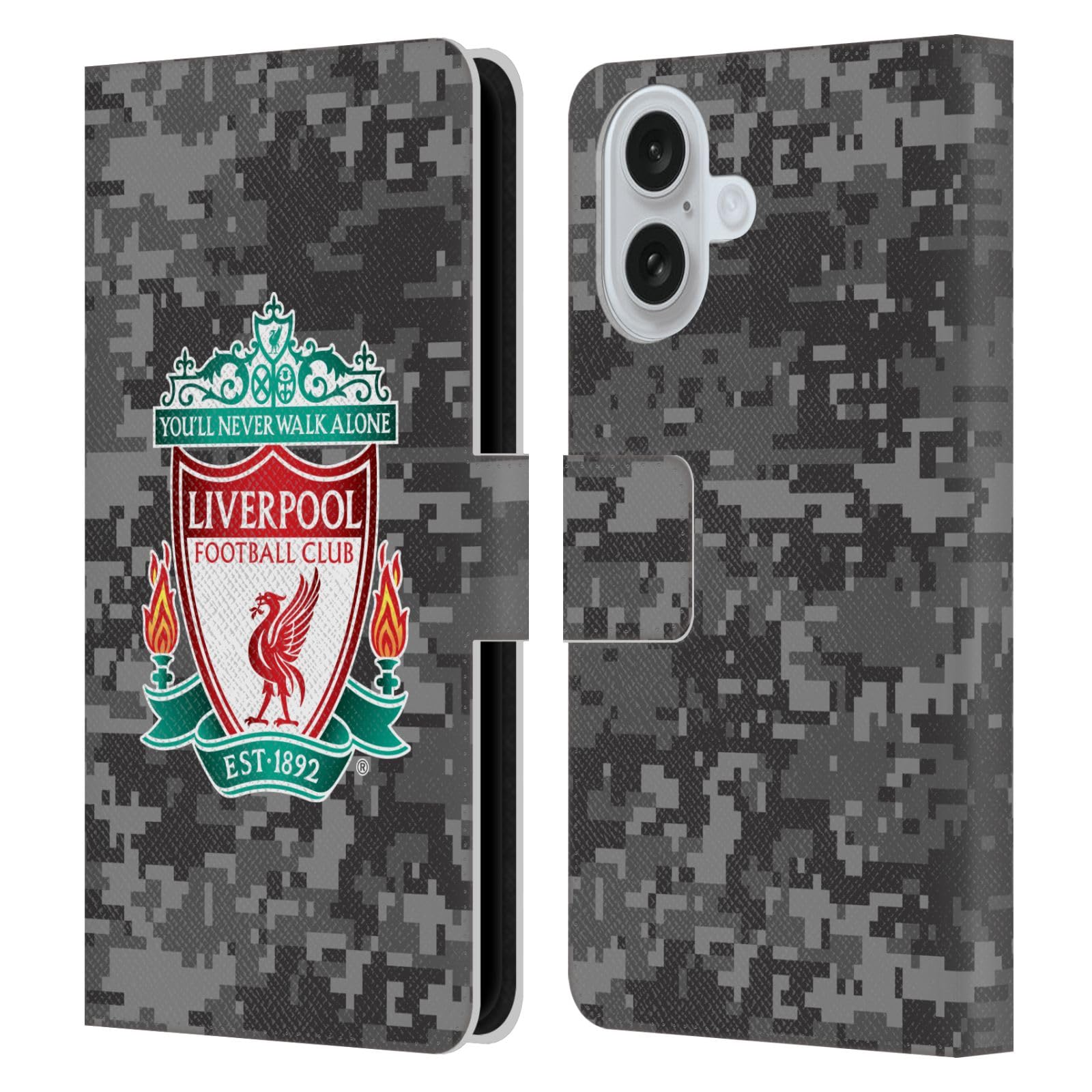 Head Case Designs Officially Licensed Liverpool Football Club Away Colours Crest Digital Camouflage Leather Wallet Case Compatible With Apple iPhone 16
