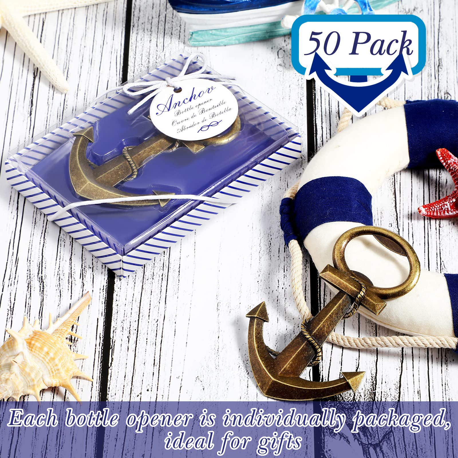 Apribottiglie con ancora, 50 pezzi, a tema nautico, apribottiglie per vino, per compleanno, baby shower, bomboniere, accessori per decorazione per feste di nozze, regali di ritorno per gli ospiti