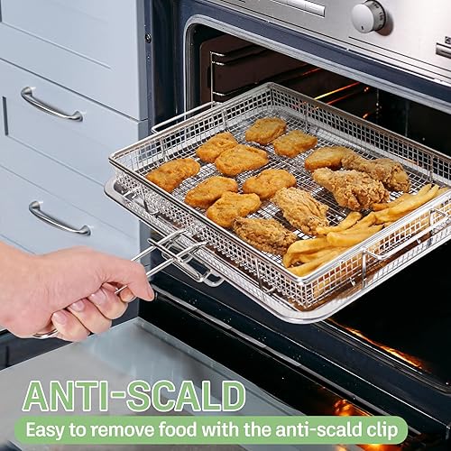 Miniatura 4 de Cesta extra gruesa para freidora de aire para horno de tamaño completo, juego de 2 unidades, cesta de aire y bandeja para crujientes, fácil limpieza