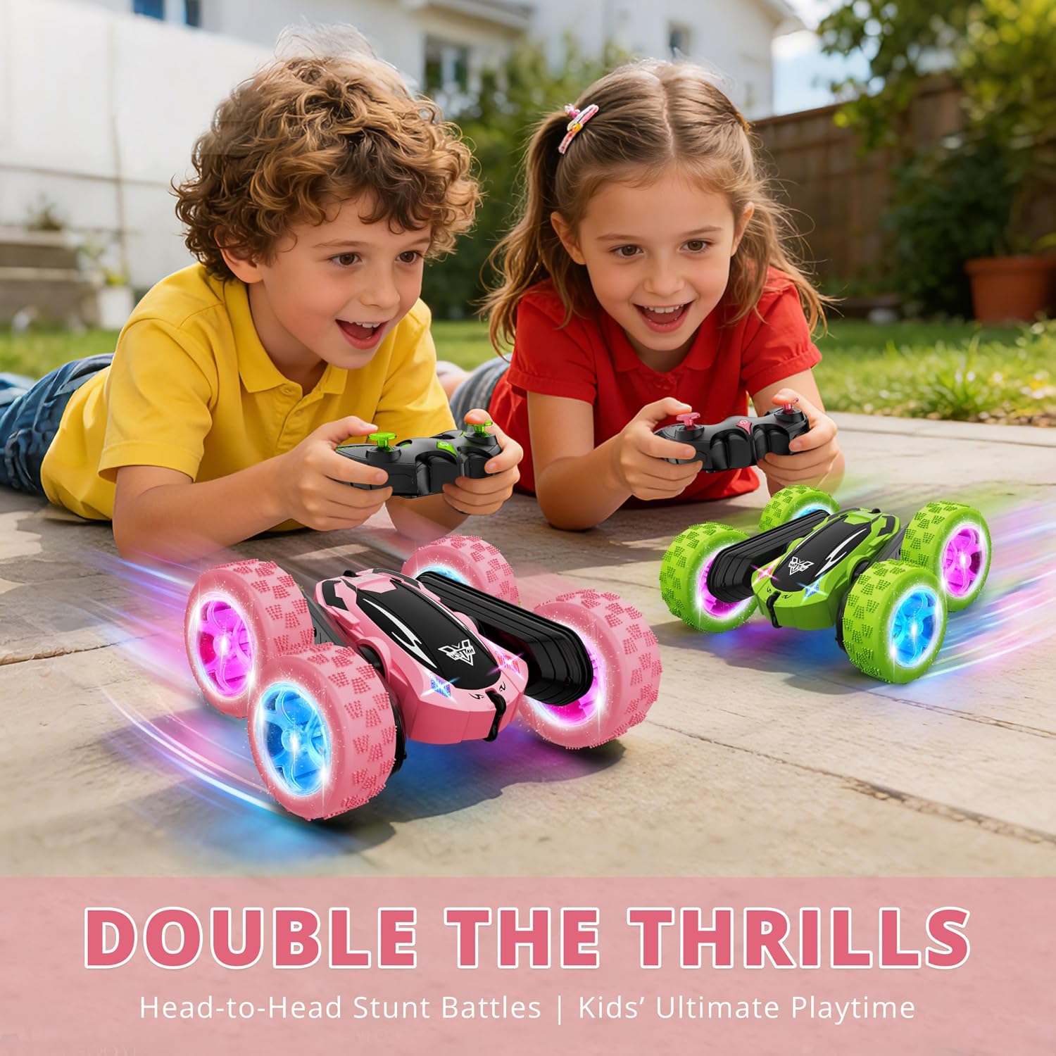 Remote Control Car, 2.4GHz RC Stunt Car, Double Sided 360° Rotating RC Cars with LED Headlight & LED Wheel, High Speed Off Road RC Crawler Xmas Gift for 3 4 5 6 7 8-12 Year Old Girls Toys (Pink)