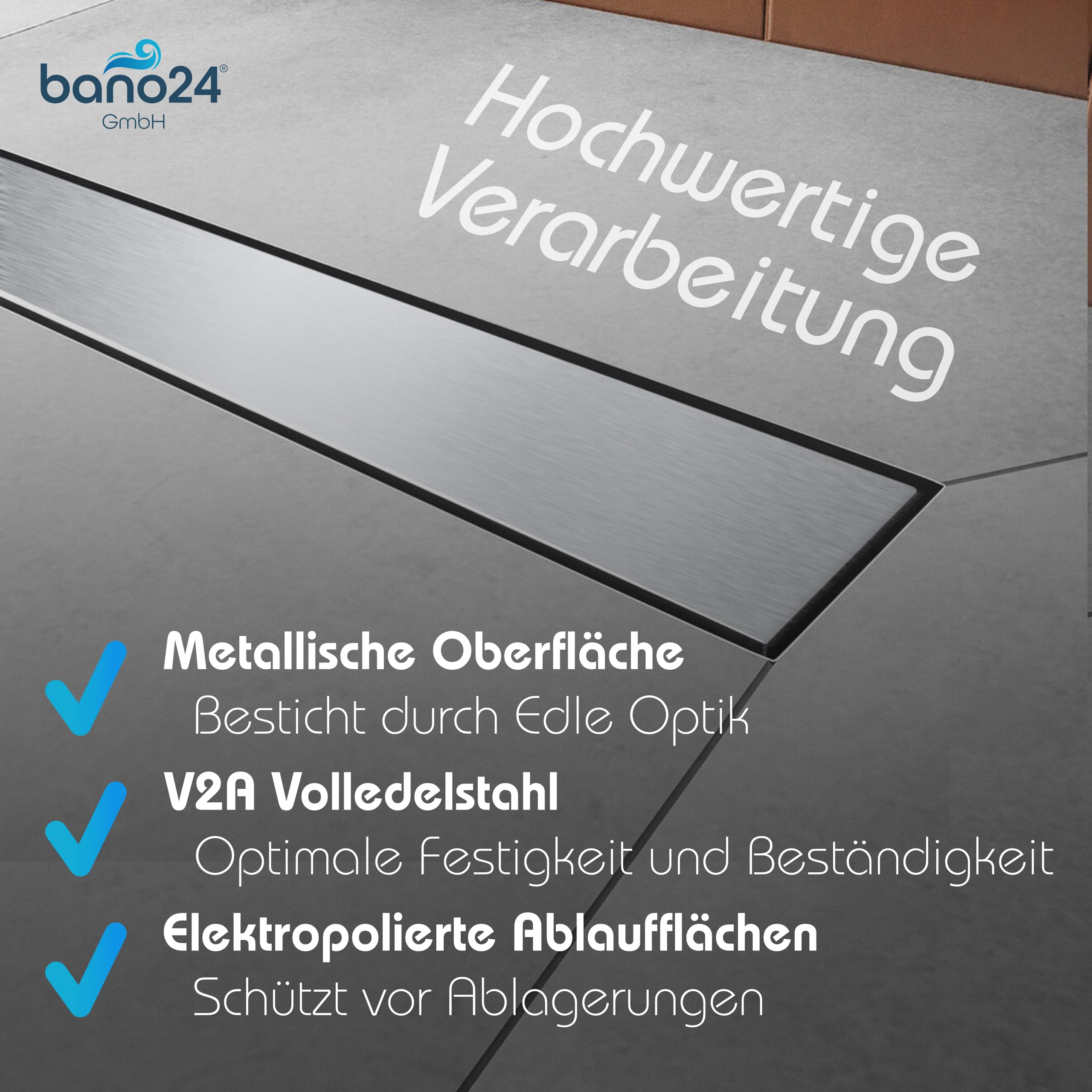 Edelstahl Duschrinne extra flach mit Ablauf & Siphon (70cm, Höhe 53mm) - waagerechter Duschablauf Komplettset Vollabdeckung - Duschabfluss & Duschablaufrinne mit passender Dichtmanschette
