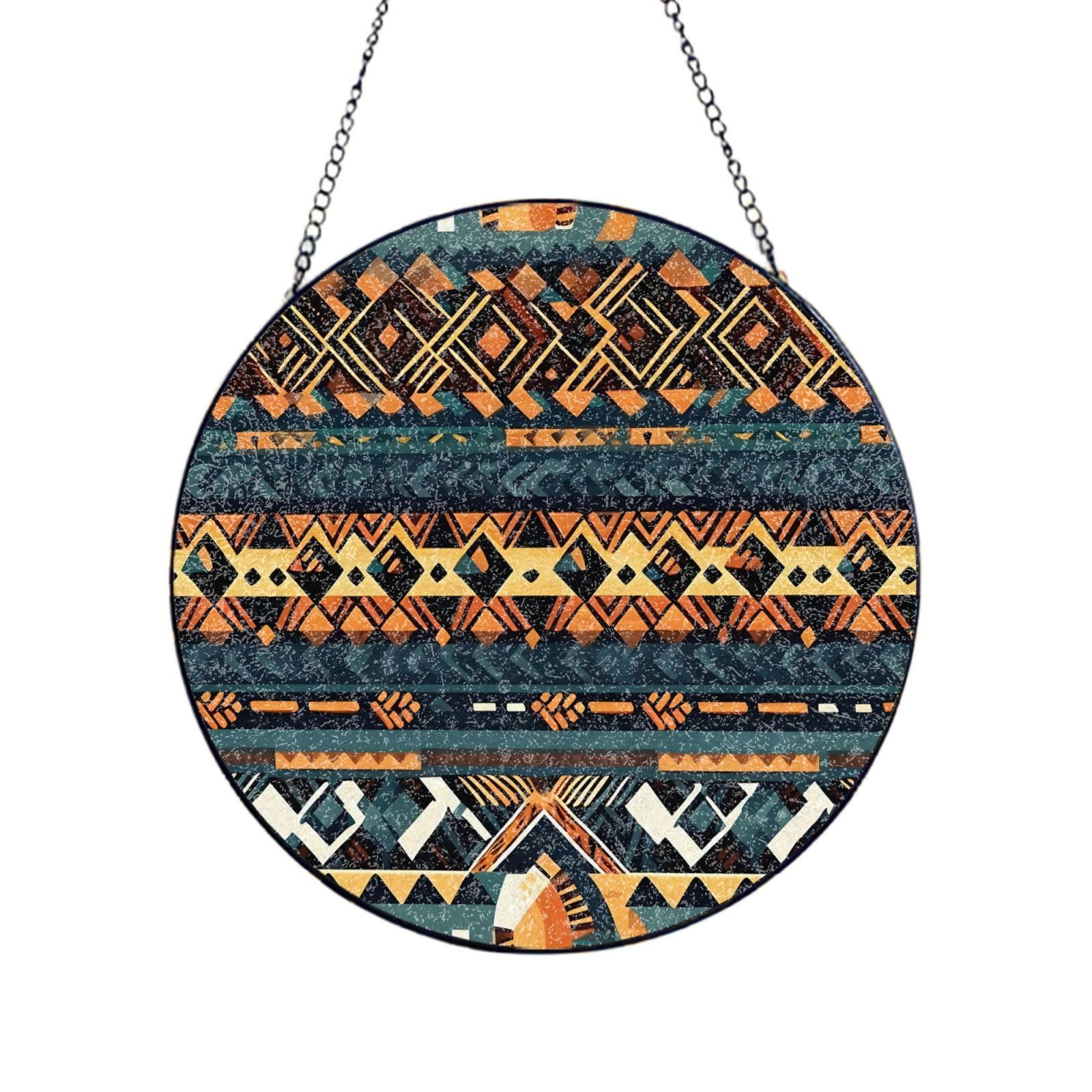 Phayah African Tribal Ethnic Texture Print Glass Window Hanging Sun Catchers Suncatcher Decor For Birthday For Home Garden Porch 4in（10cm）